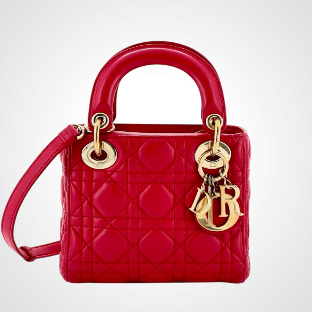 Lady Dior Small in Cherry Red Patent Cannage Calfskin Pre-Owned
