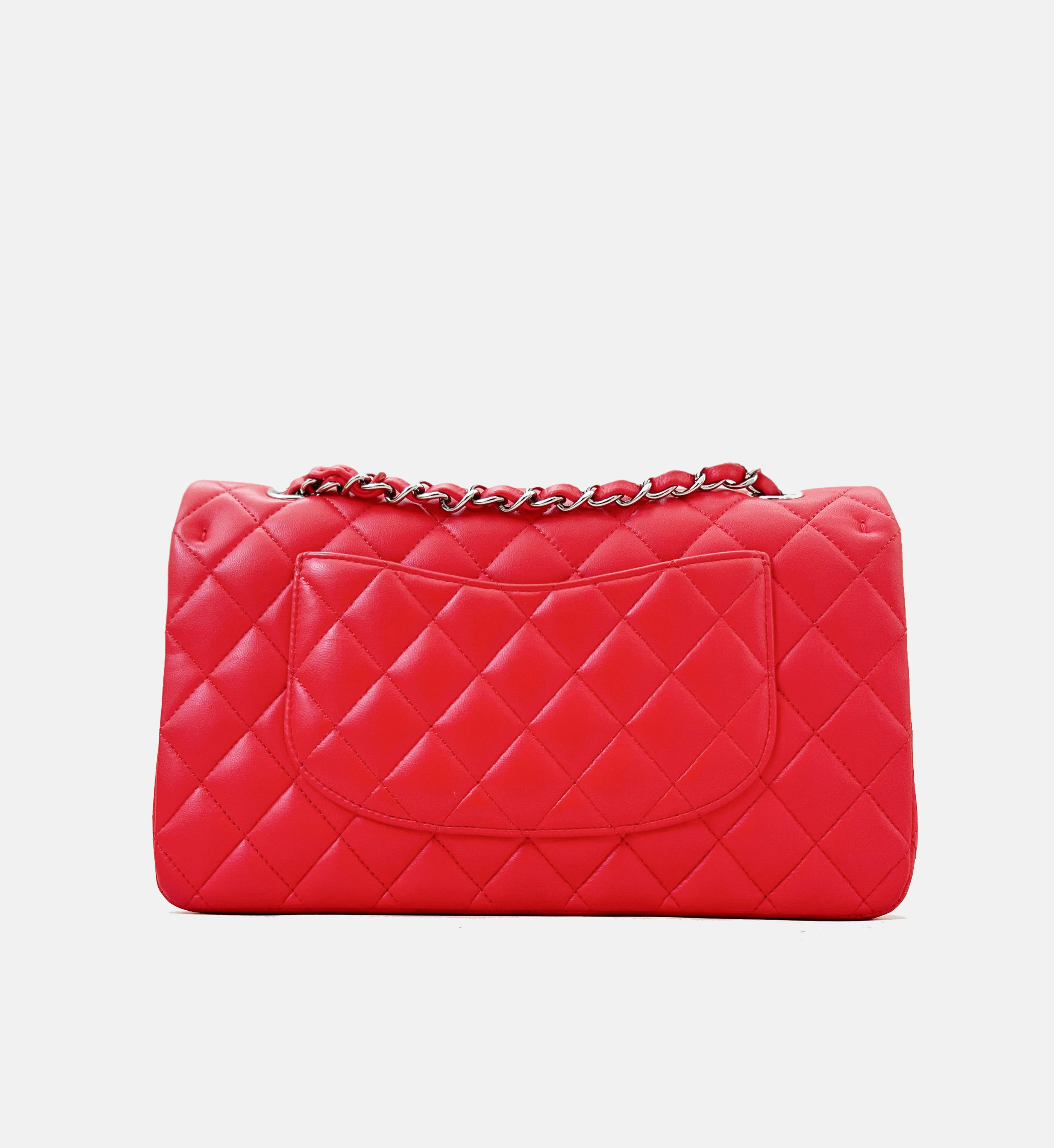 Classic Medium Double Flap In Red Lambskin with Silver Hardware