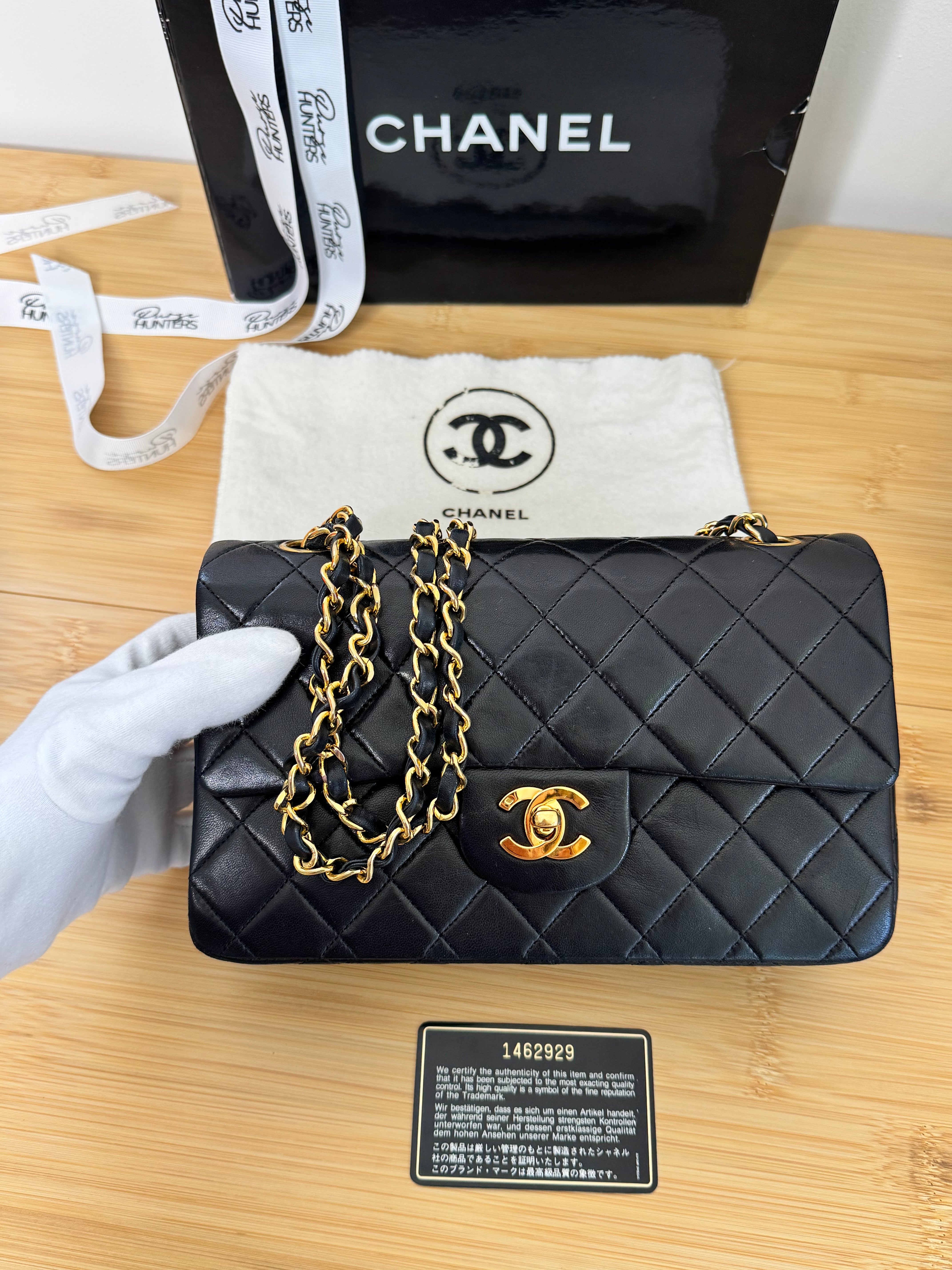 CC Classic Vintage Small Double Flap in Black Diamond Lambskin with GHW