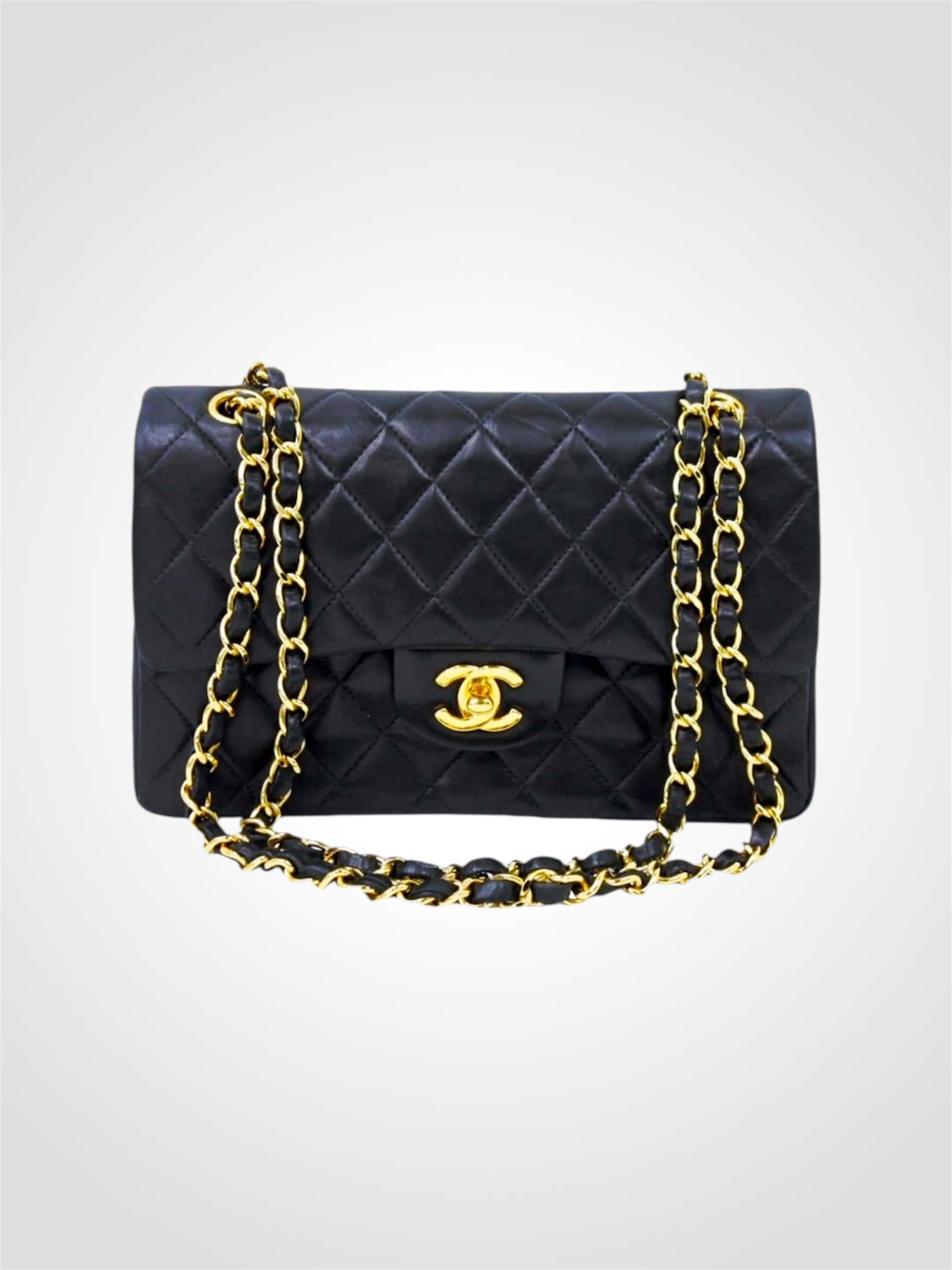 CC Classic Vintage Small Double Flap in Black Diamond Lambskin with GHW