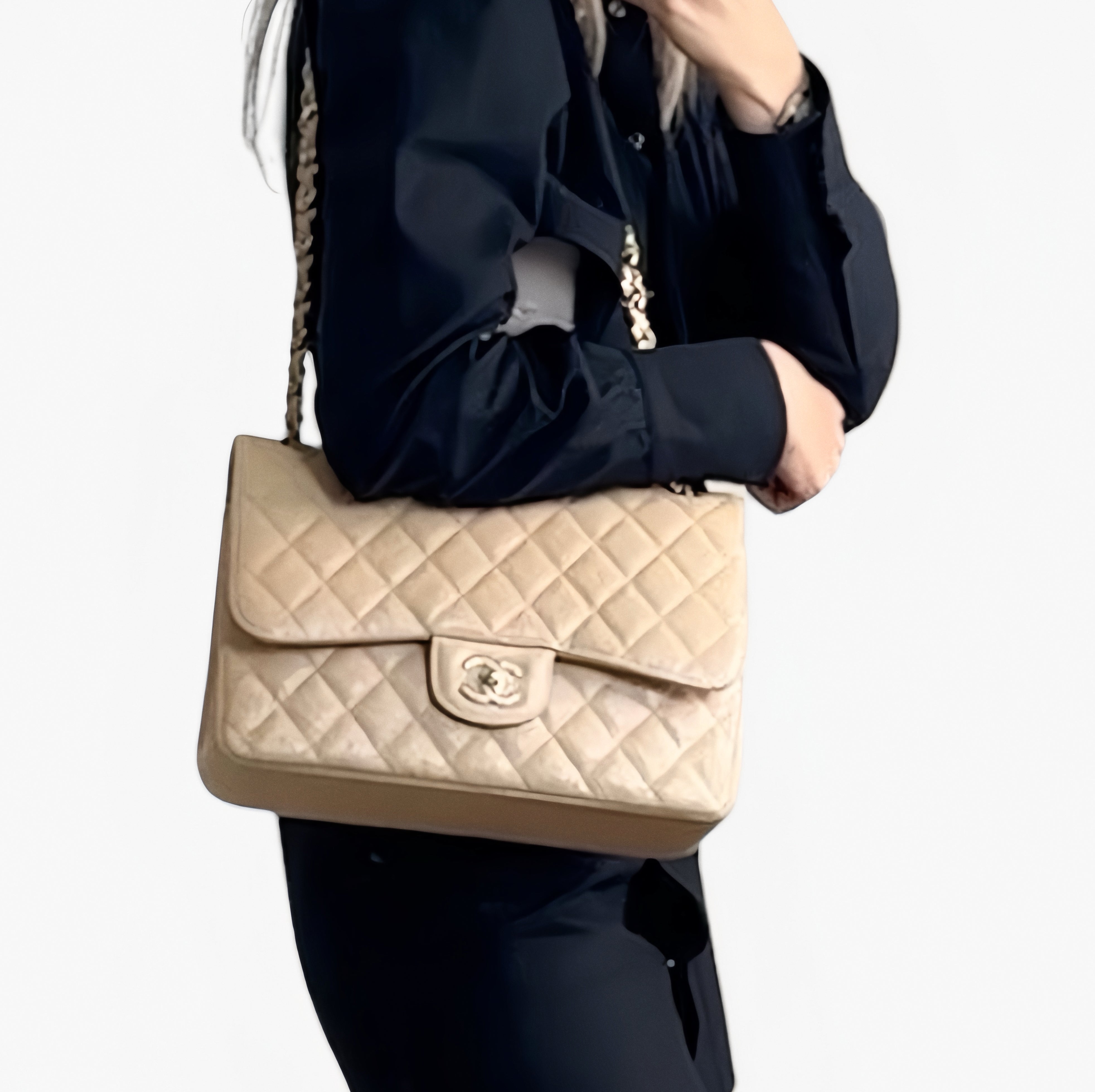 19S Jumbo in Iridescent Double Flap Beige Caviar Lambskin With GHW