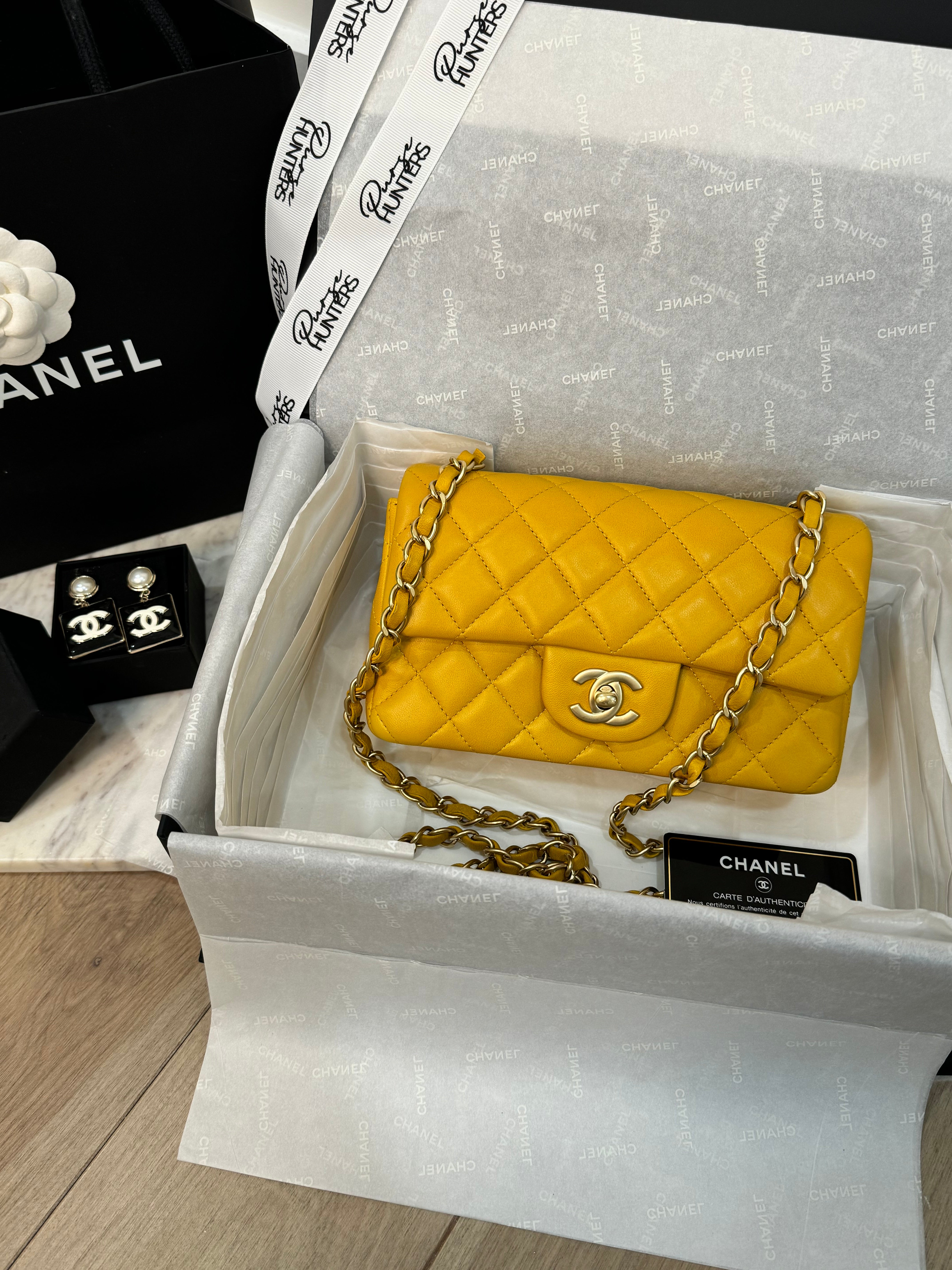 Mini Rectangular In Yellow Lambskin with GHW
