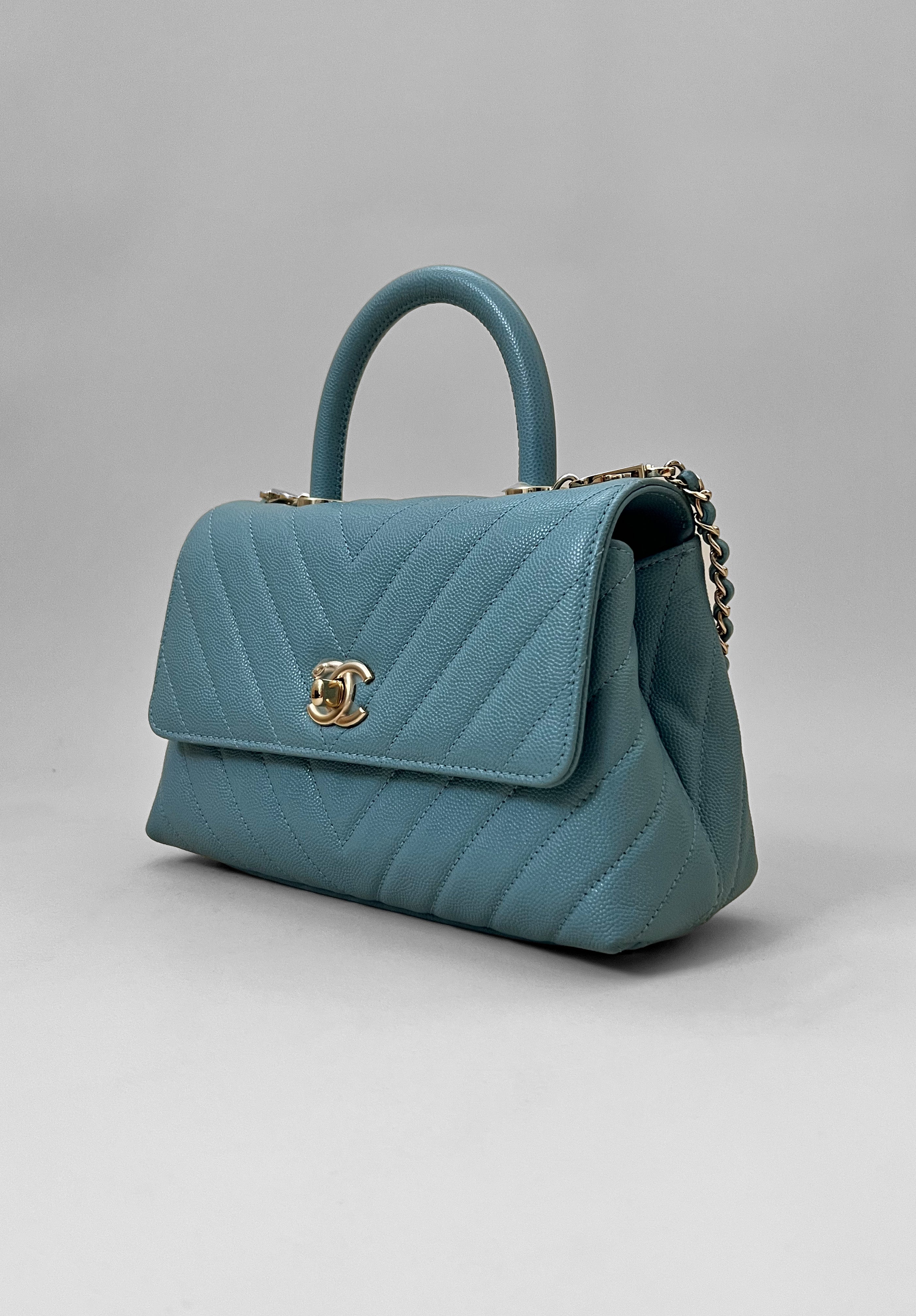 Coco Small Top Handle In Blue Caviar With Gold Hardware