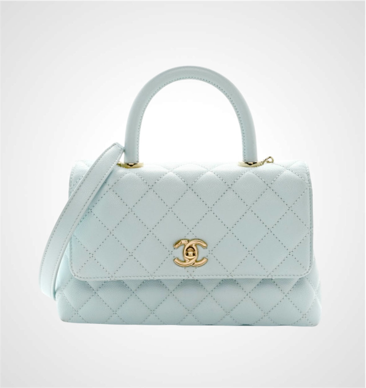 22P Classic Small Coco Handle Flap In Light Blue Quilted Caviar