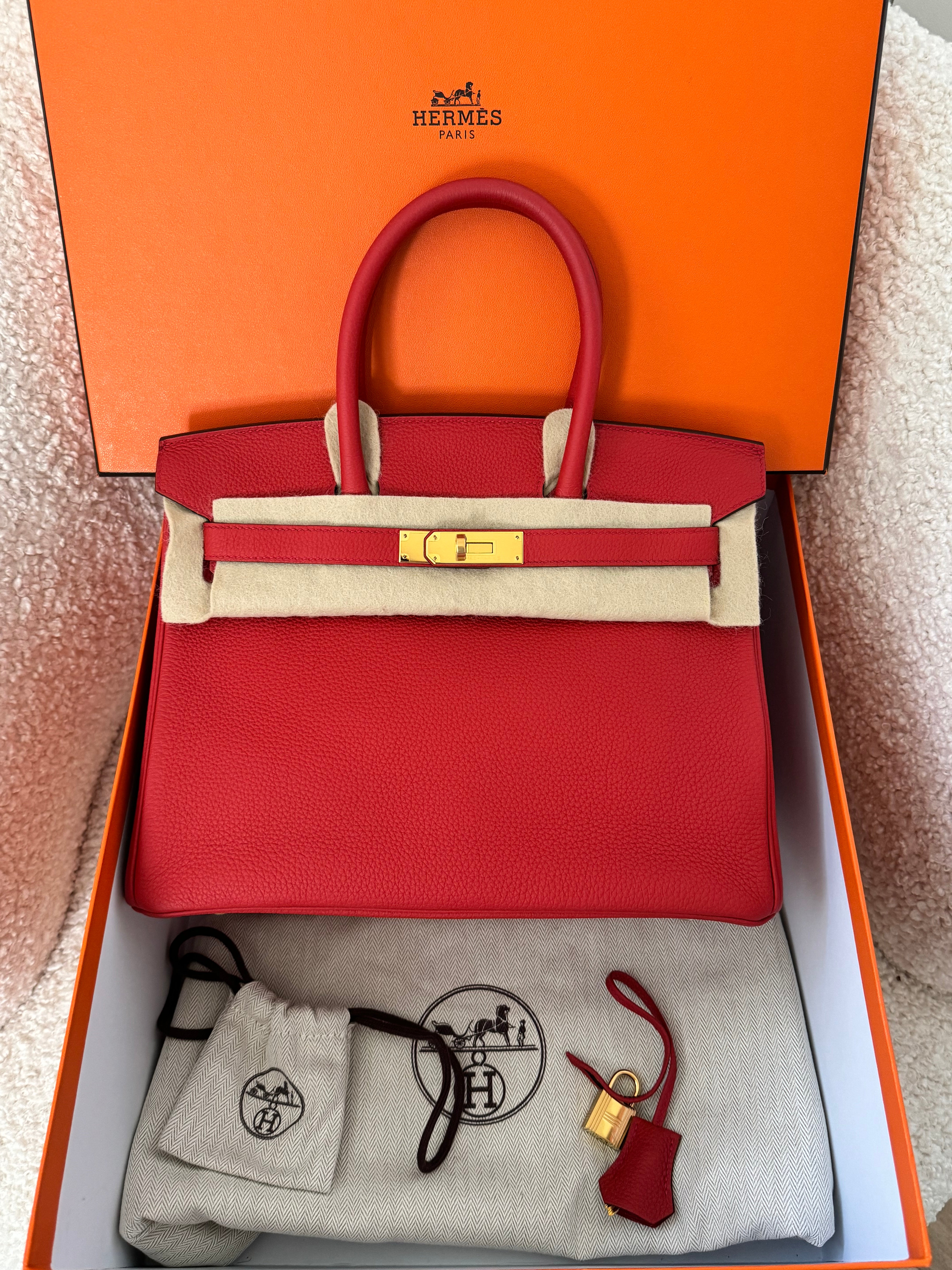 Hermès Birkin Rouge Vermillion 30 in Togo GHW