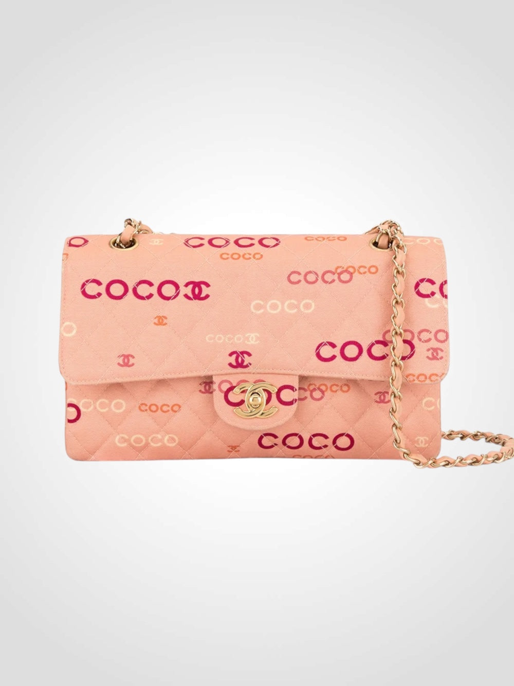 Vintage Coco-Print Medium Double Classic Flap