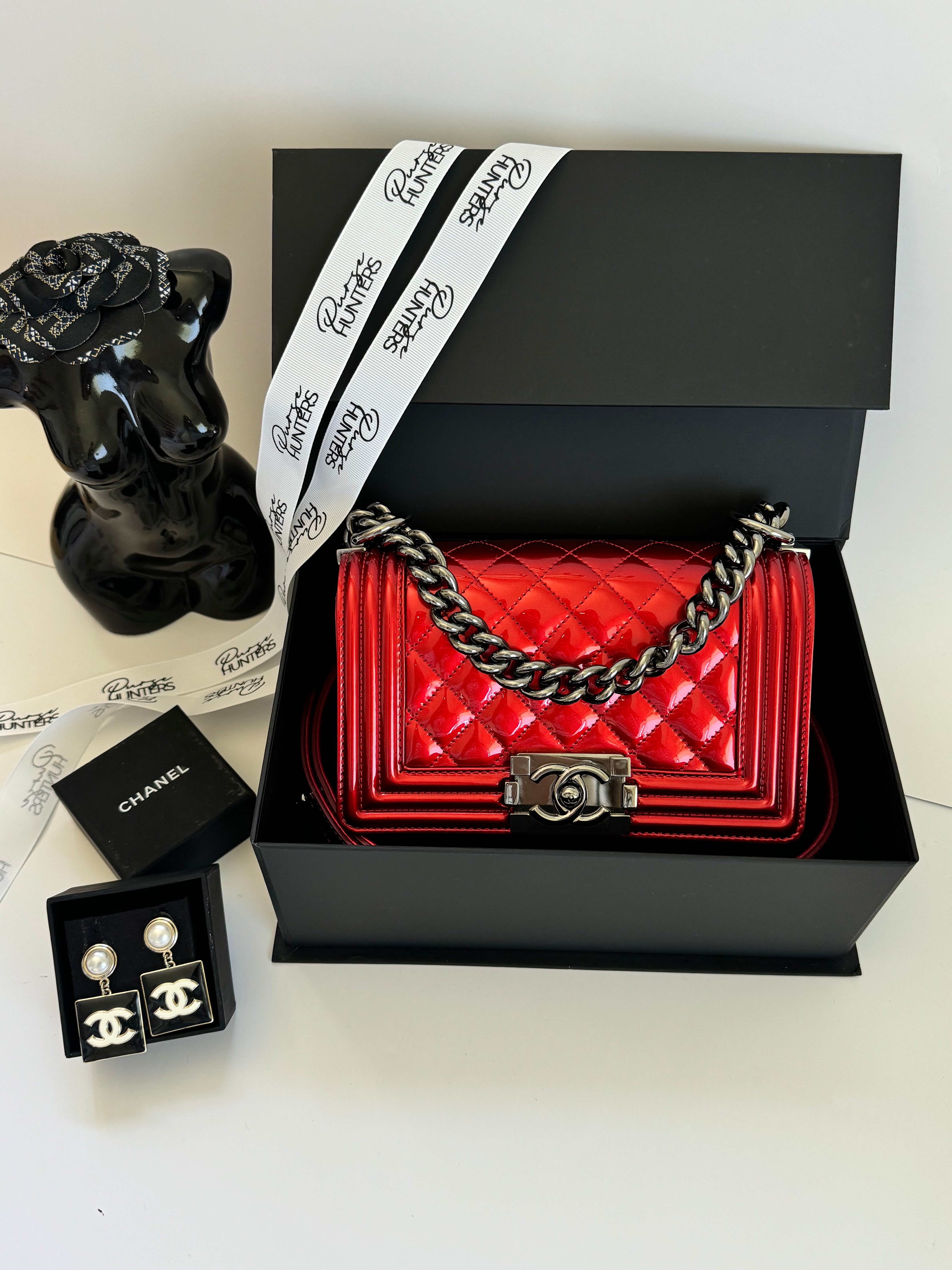 Le Boy Small in Red Patent Ruthenium Hardware