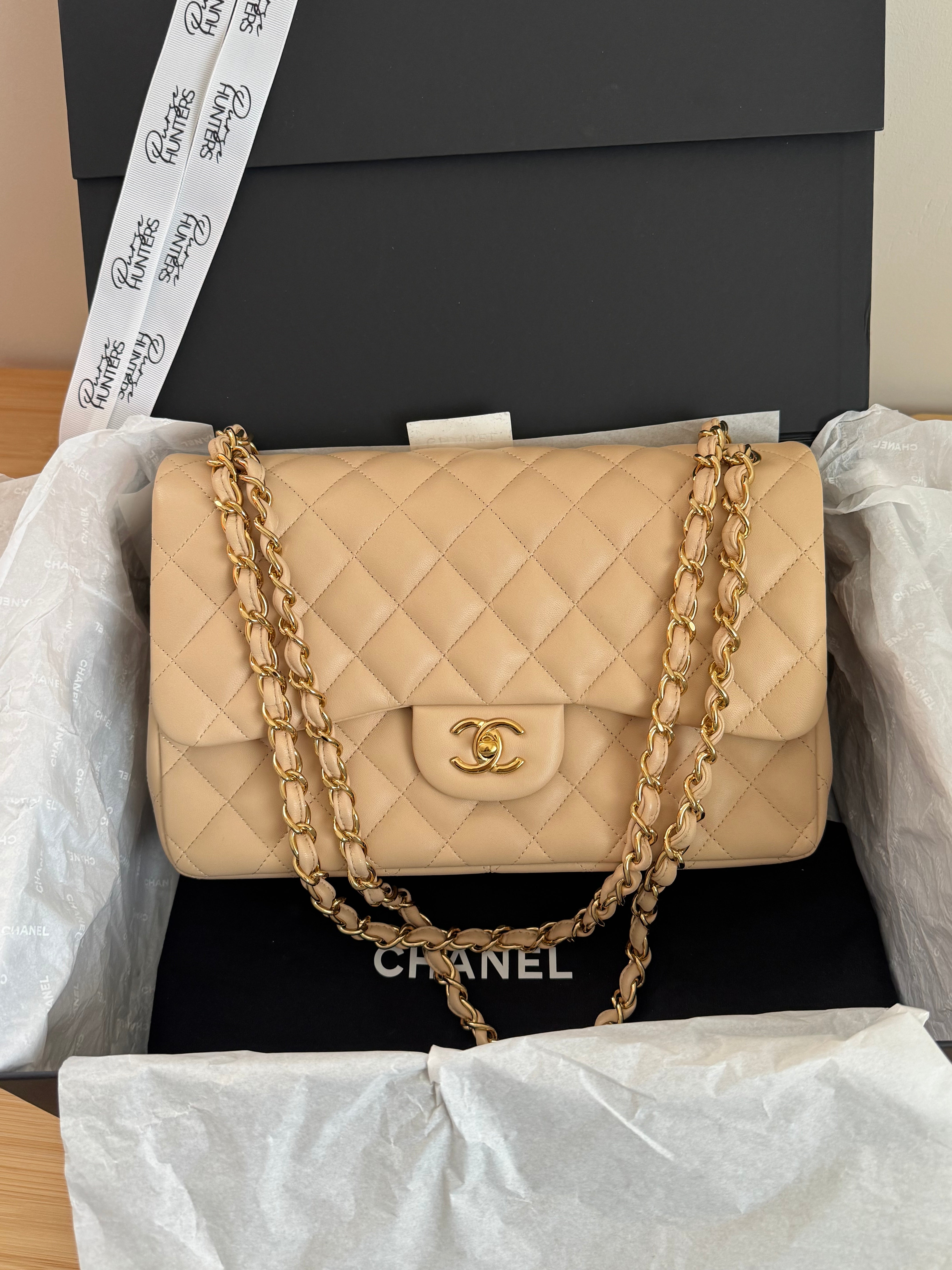Chanel Jumbo in Beige Lambskin With GHW