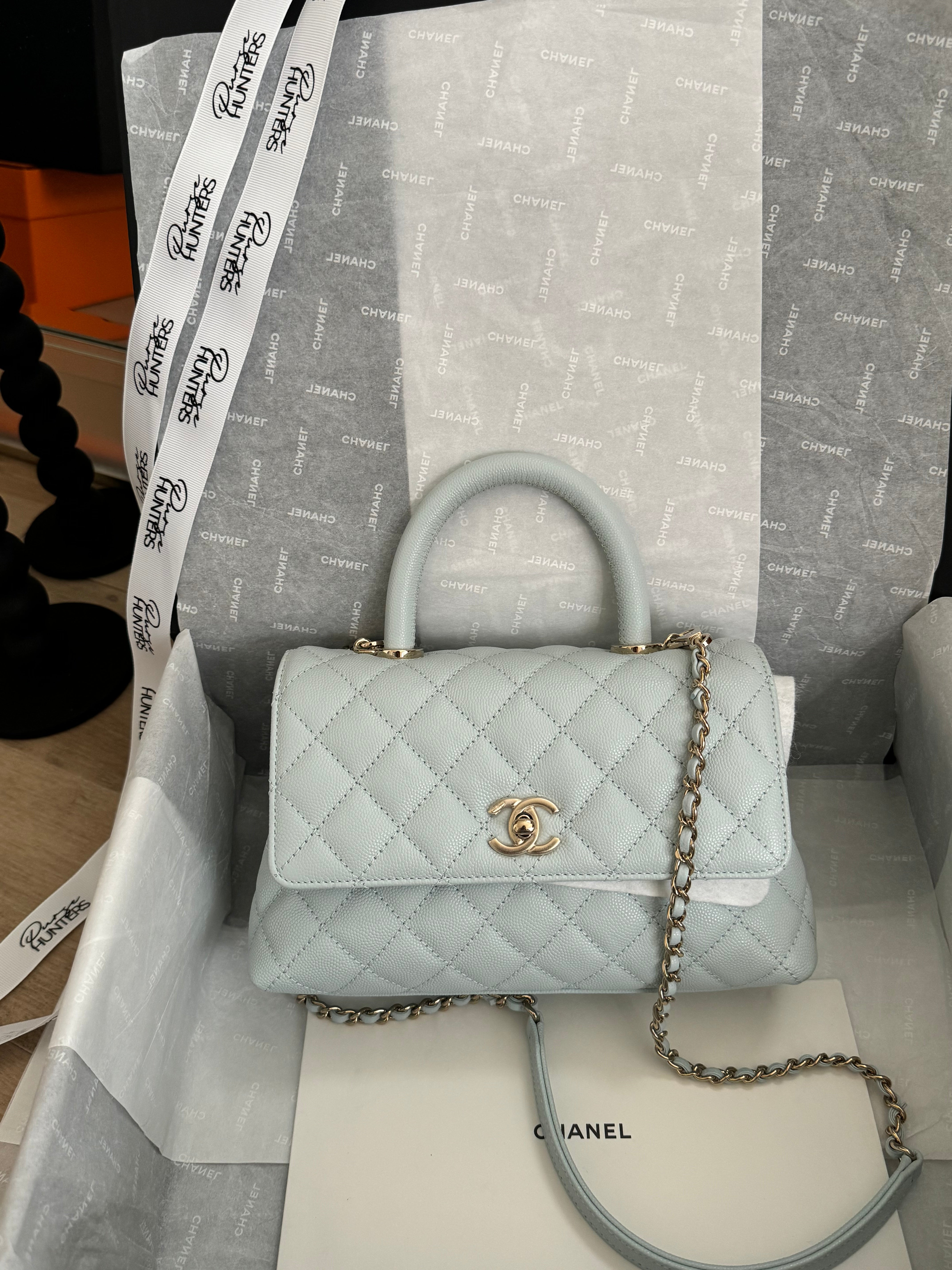 22P Classic Small Coco Handle Flap In Light Blue Quilted Caviar