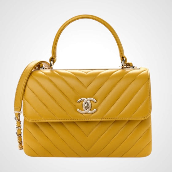 Trendy Small Chevron in Yellow Lambskin GHW