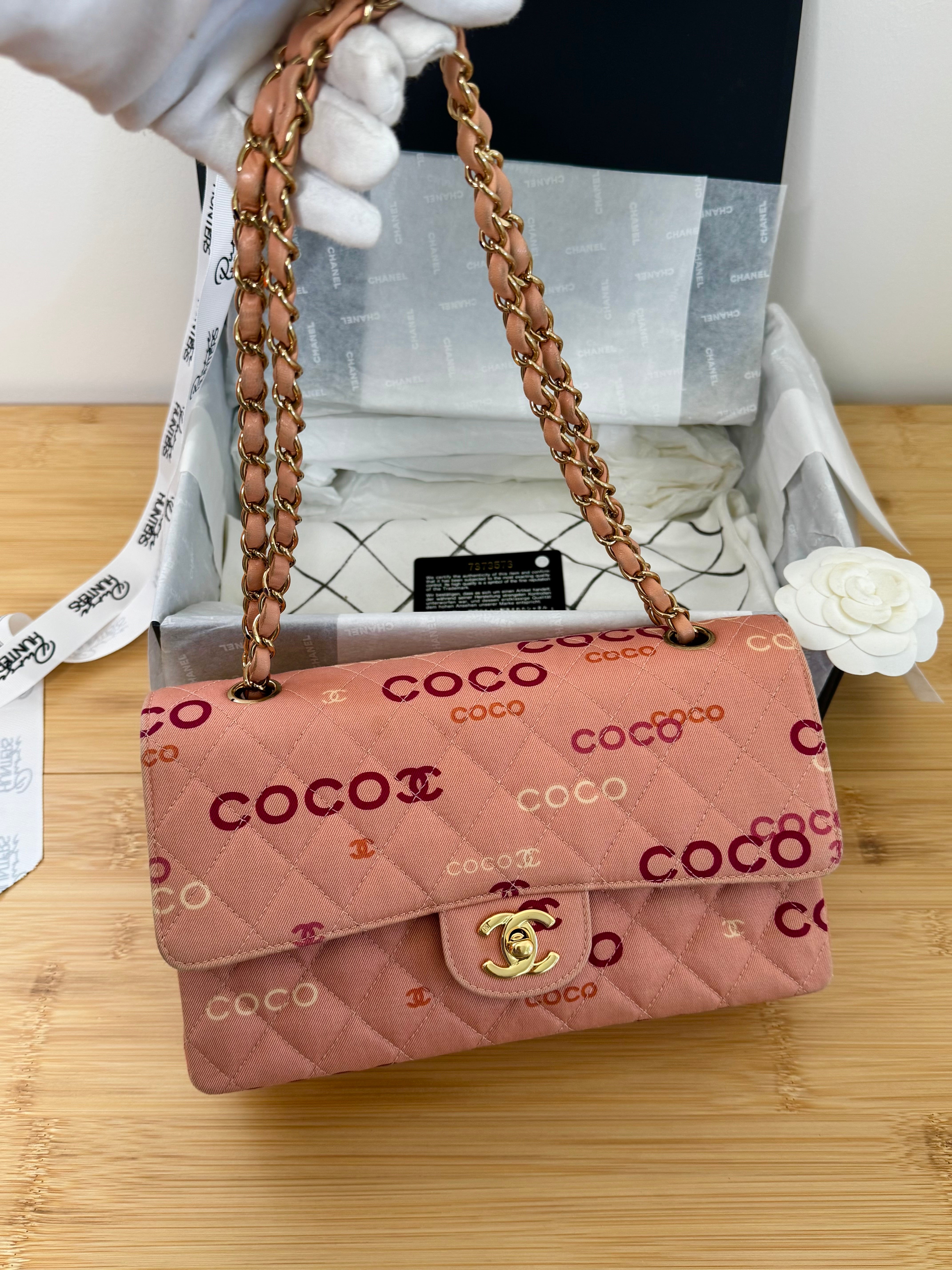 Vintage Coco-Print Medium Double Classic Flap