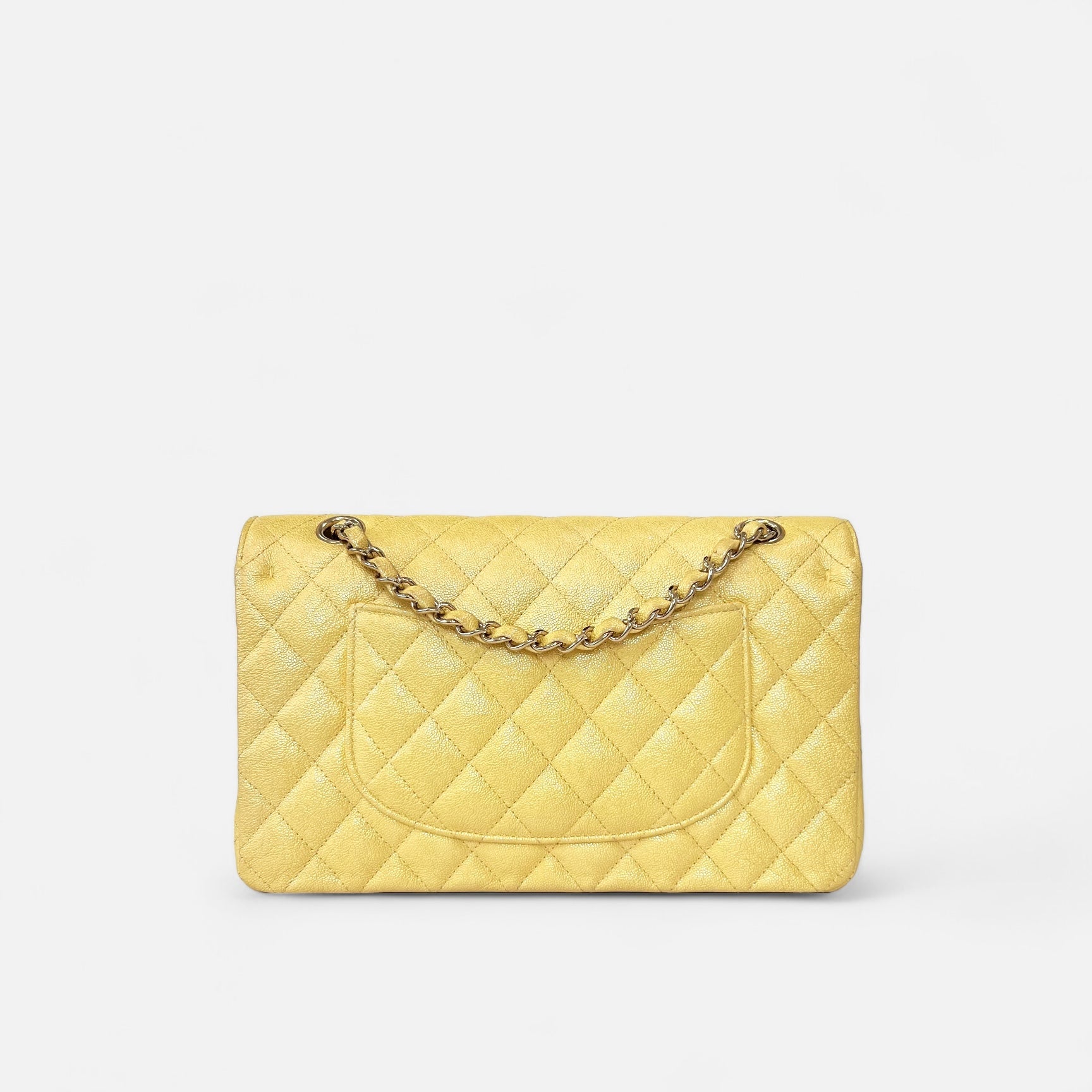 19S CC Iridescent Yellow Quilted Caviar Leather Medium Double Flap Bag