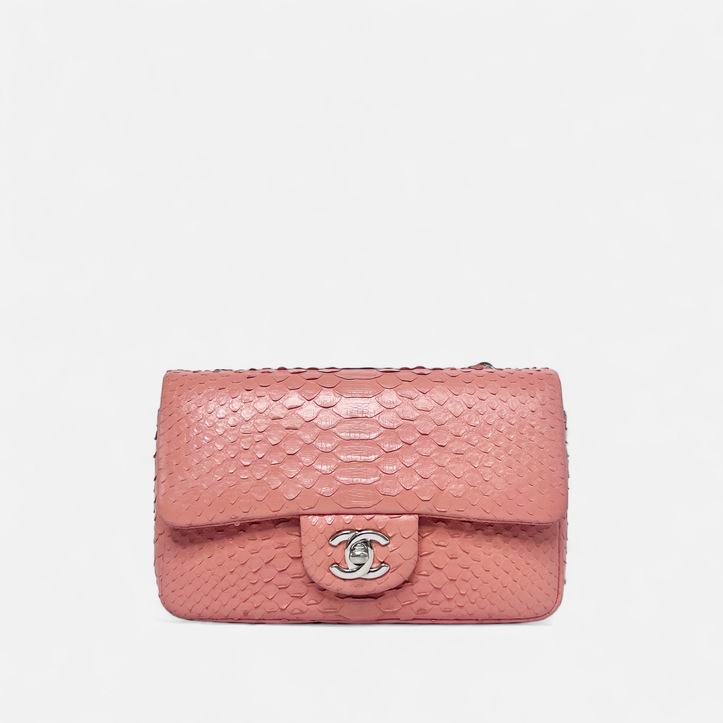 CC Python Snakeskin Mini Flap in Pink with SHW