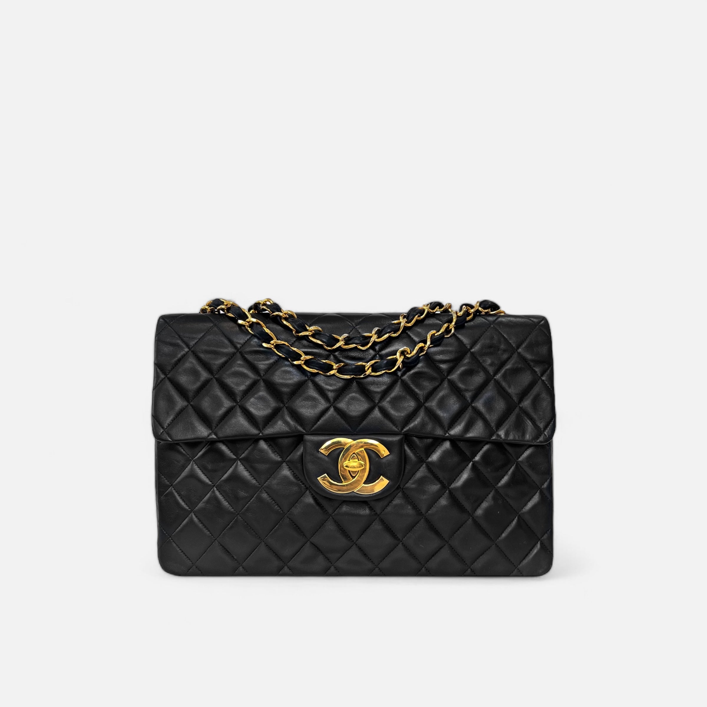 CC Vintage Black Quilted Lambskin Jumbo XL Flap Bag