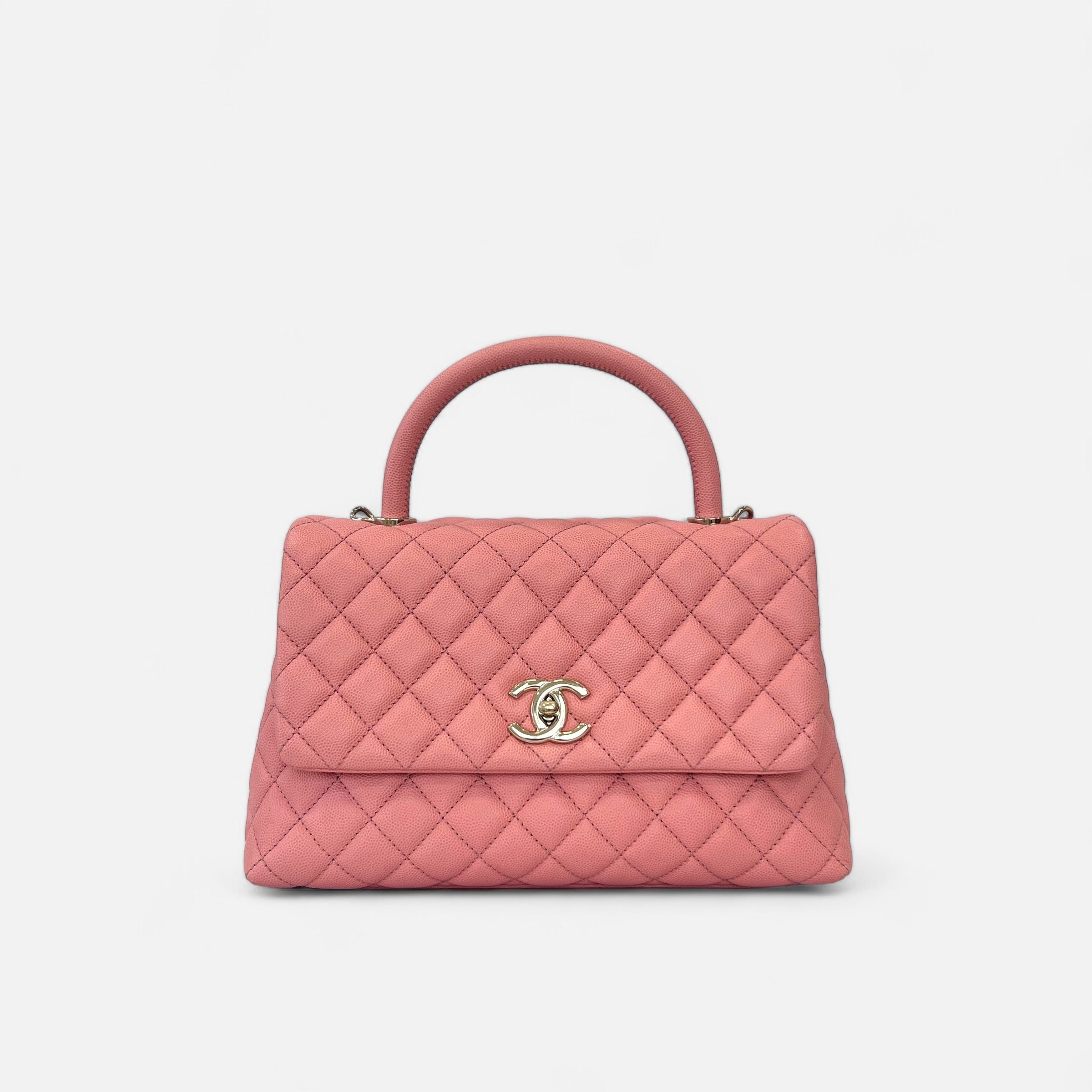 CC Coco Medium Top Handle In Baby Pink Caviar