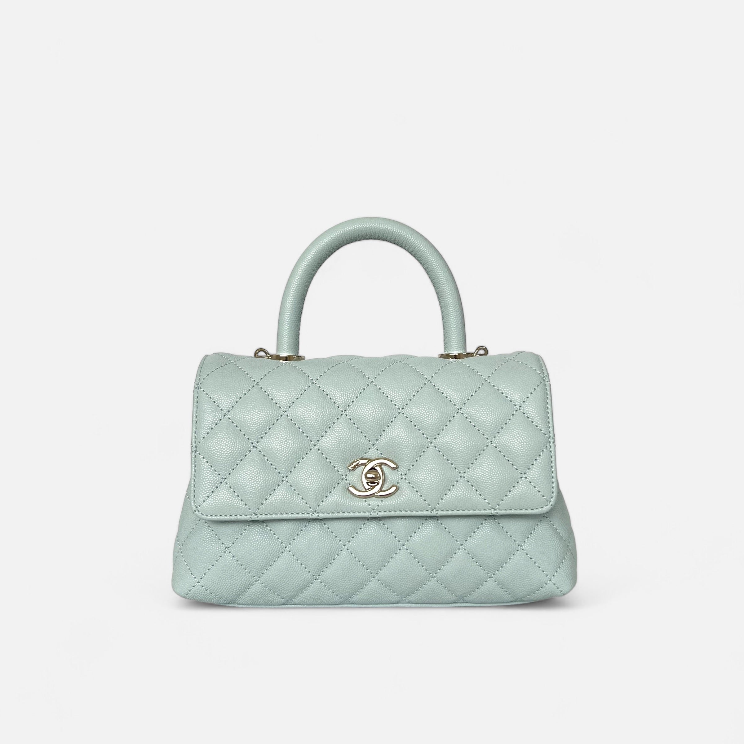 Classic Small Coco Handle Flap In Light Blue Quilted Caviar