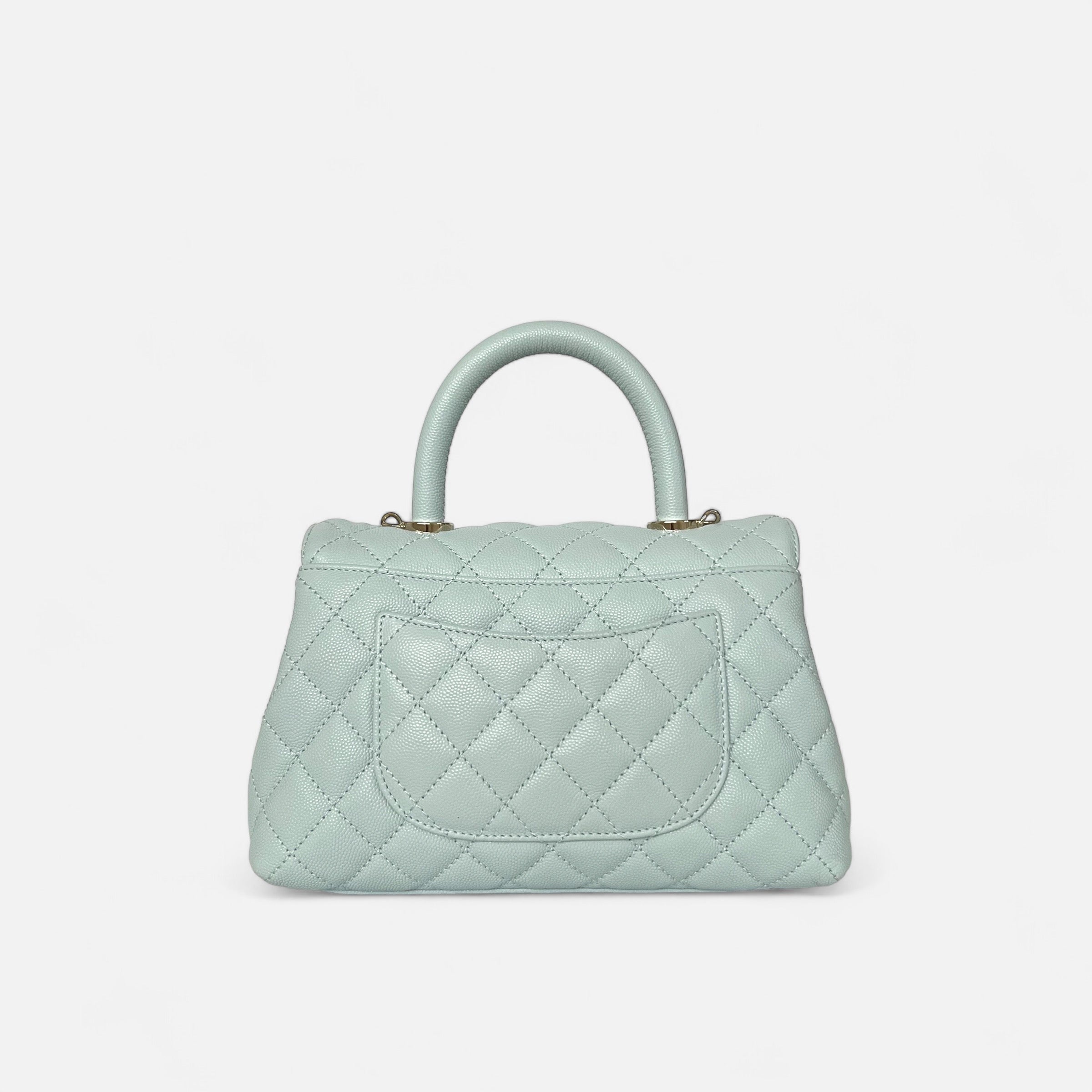 Classic Small Coco Handle Flap In Light Blue Quilted Caviar