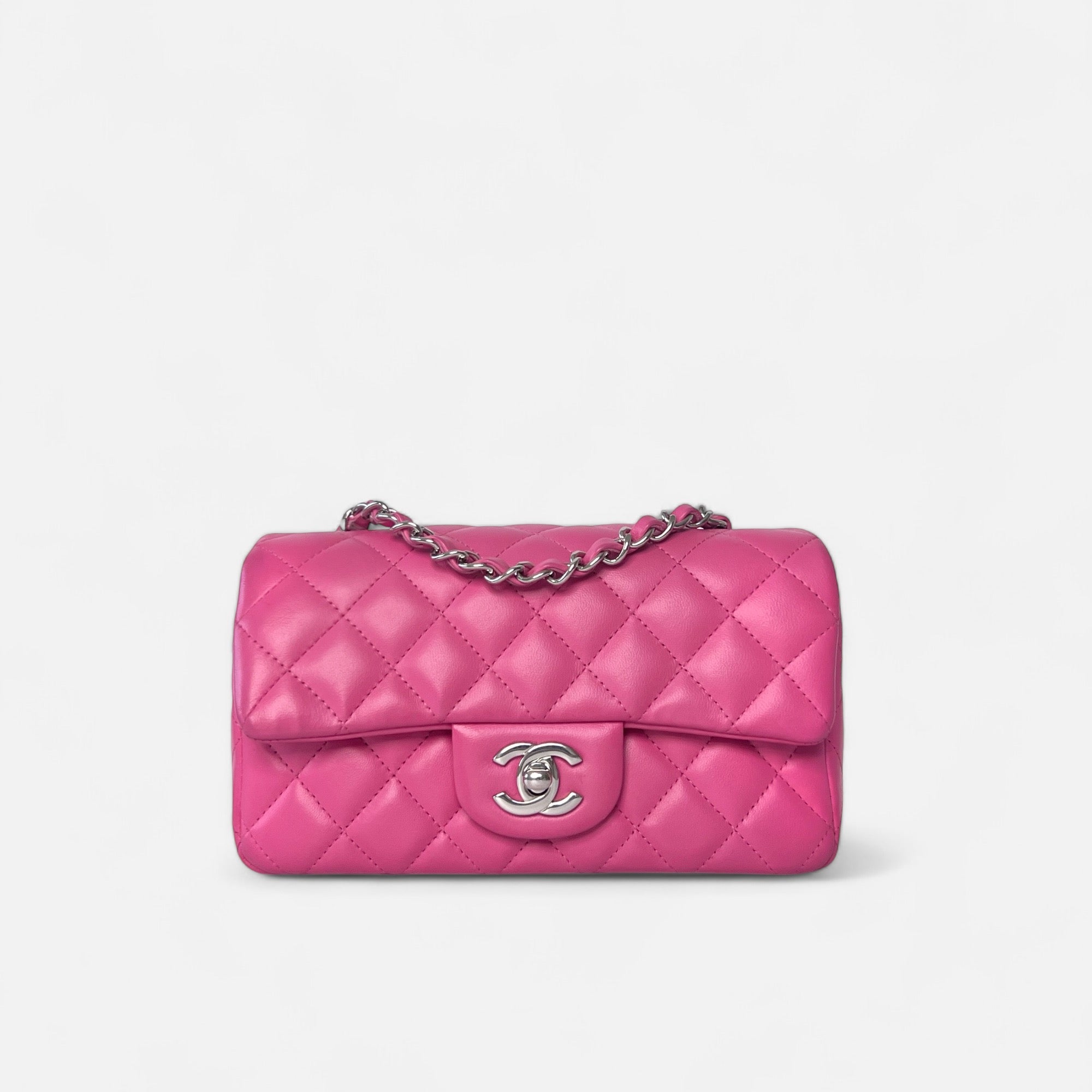 Mini Rectangular Flap in Pink Lambskin SHW