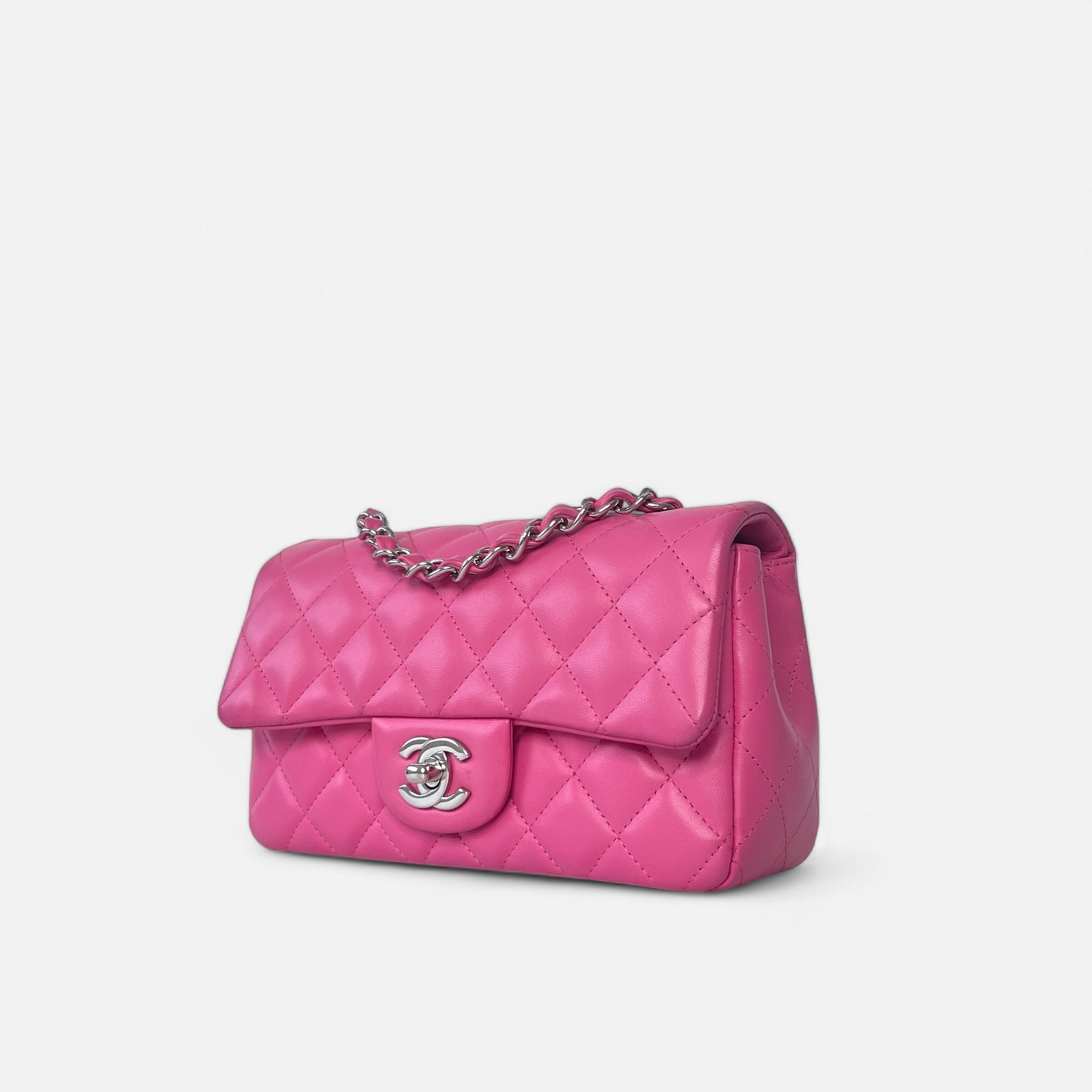 Mini Rectangular Flap in Pink Lambskin SHW