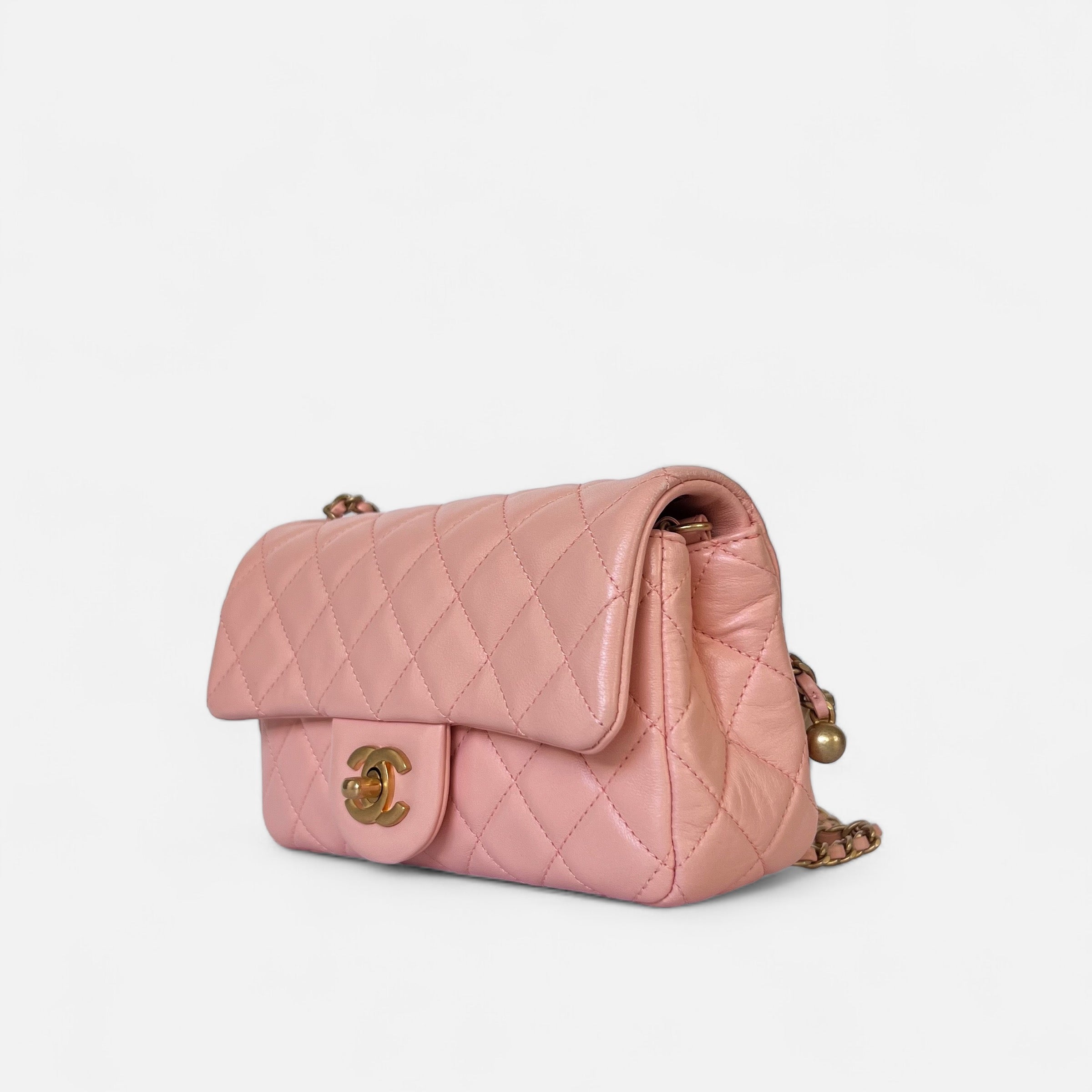 22C CC Pearl Crush Mini in Peach Pink Lambskin with GHW