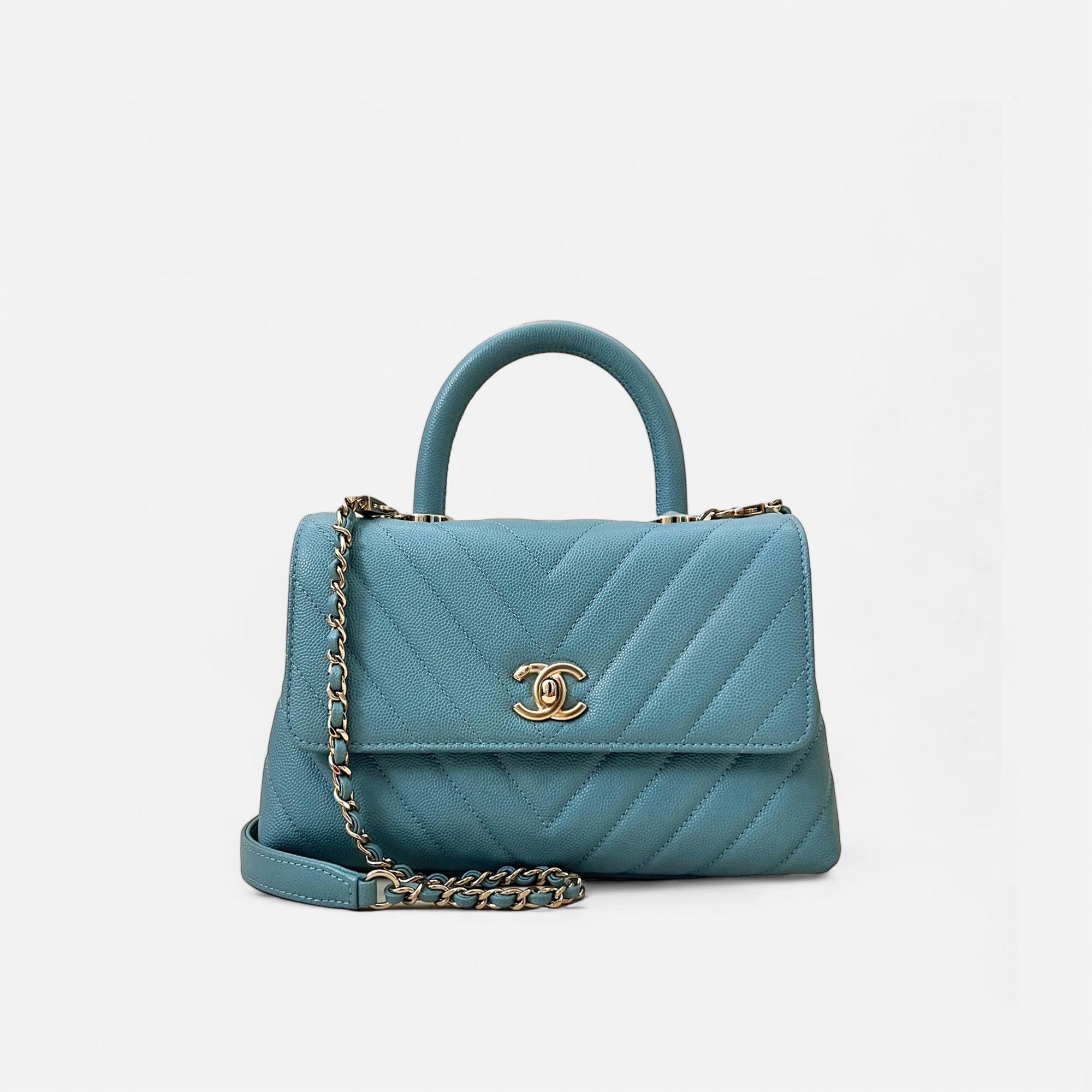 Coco Small Top Handle In Blue Caviar With Gold Hardware