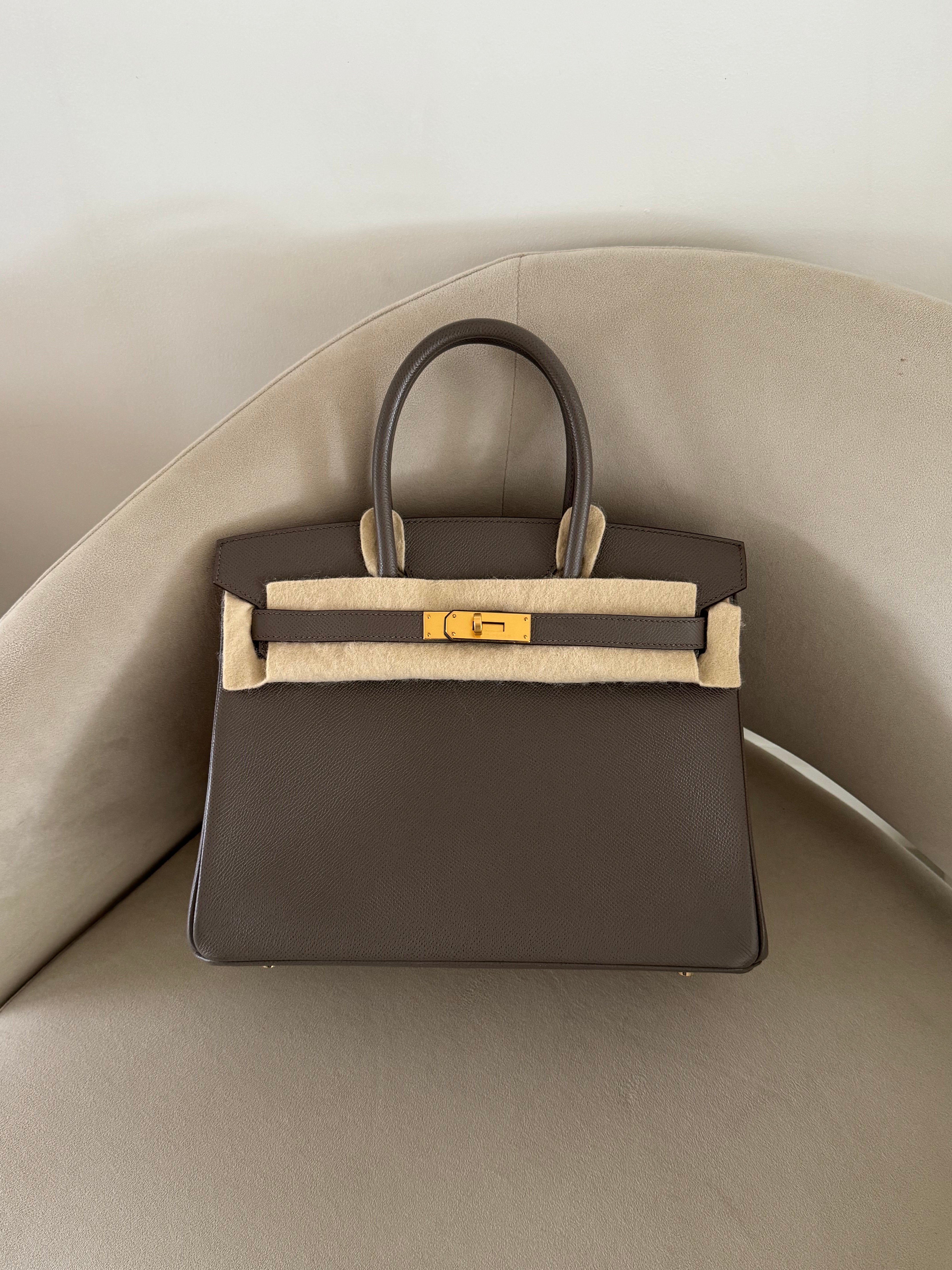 100% authentic Hermès Birkin 30 Etain Epsom Gold Hardware