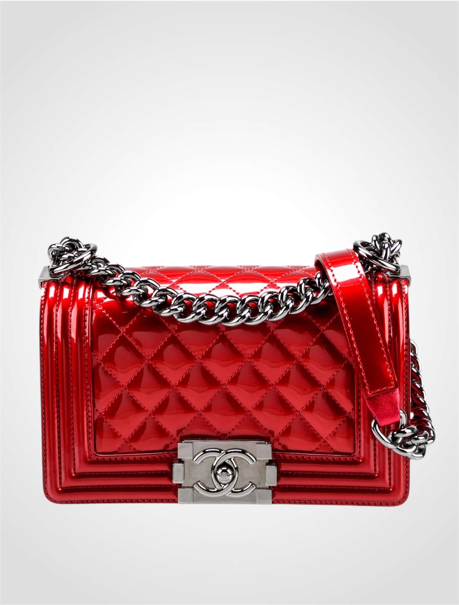 Le Boy Small in Red Patent Ruthenium Hardware