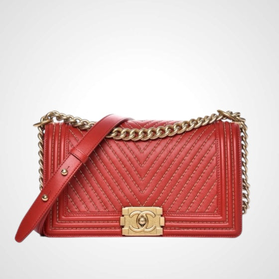 Le Boy Old Medium in Red Lambskin Gold Hardware