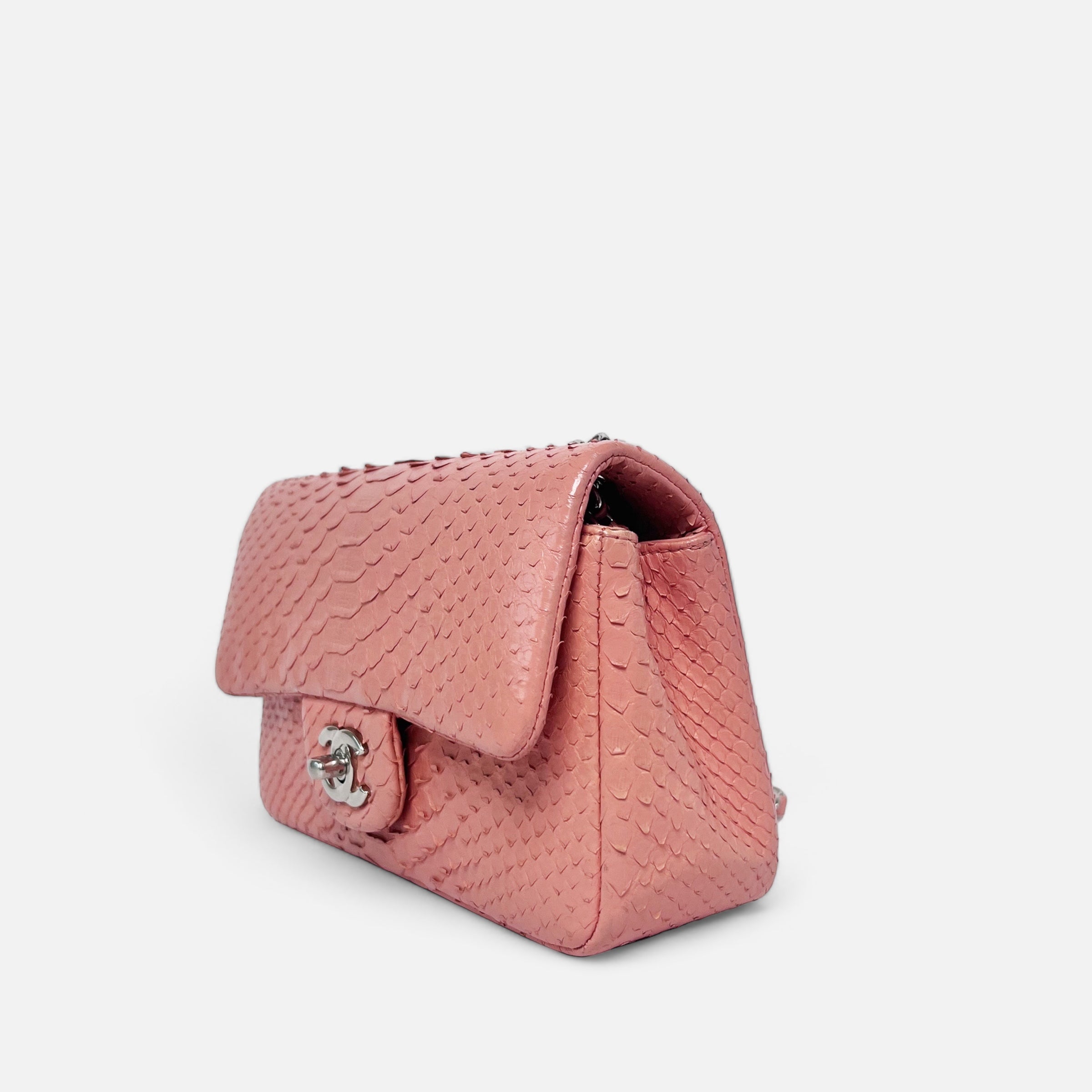 CC Python Snakeskin Mini Flap in Pink with SHW