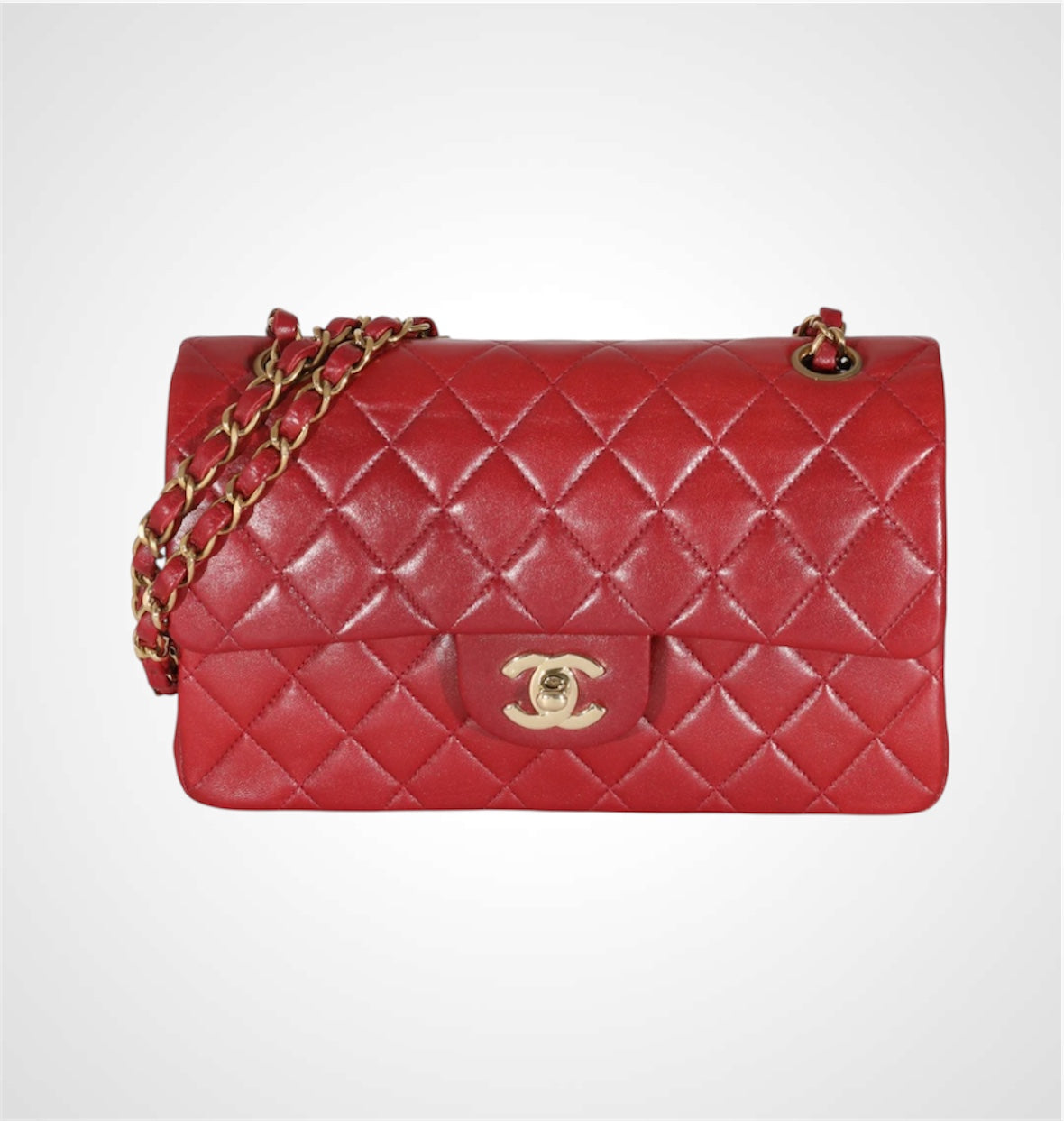 Classic Vintage Medium Double Flap In Red Lambskin with Gold Hardware