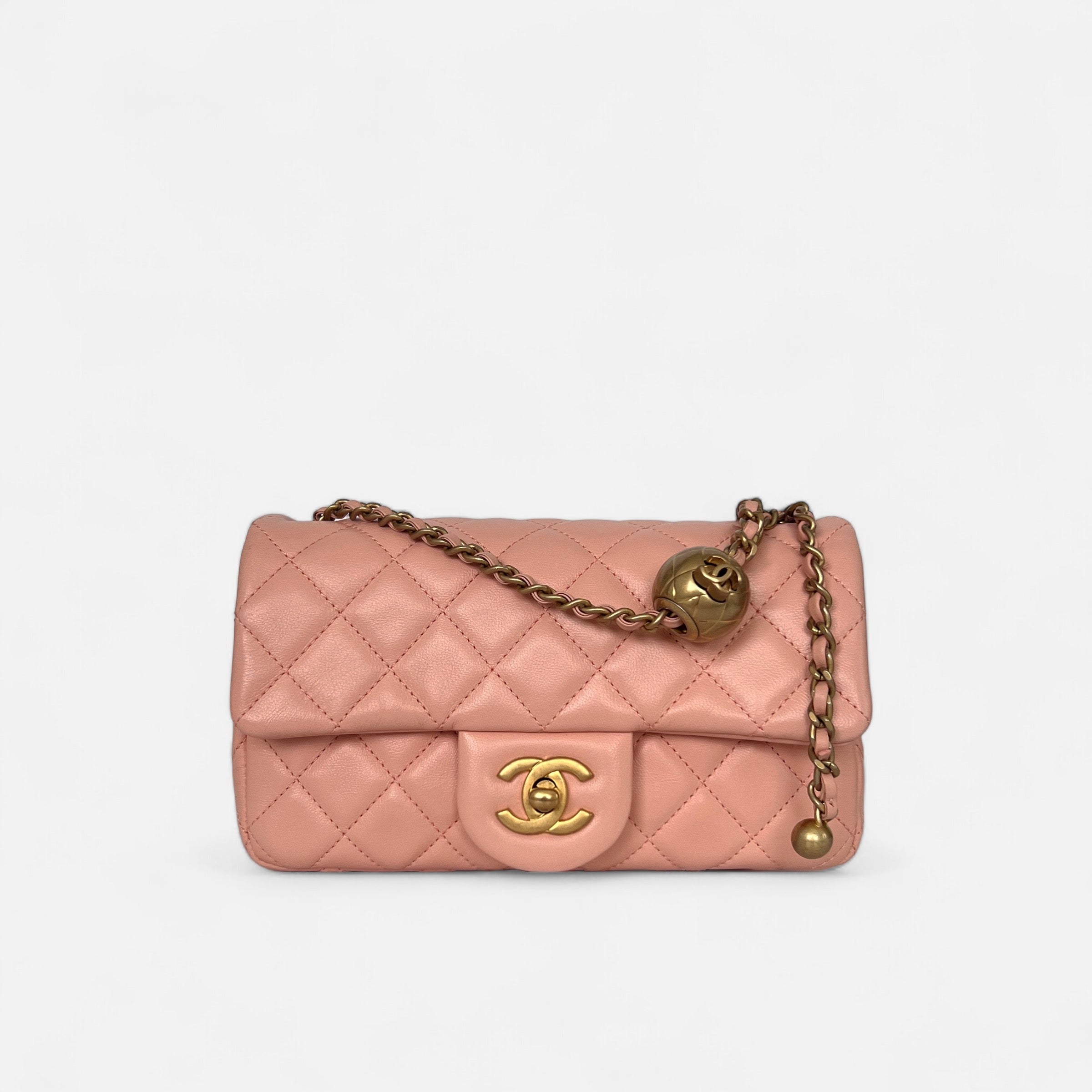 22C CC Pearl Crush Mini in Peach Pink Lambskin with GHW