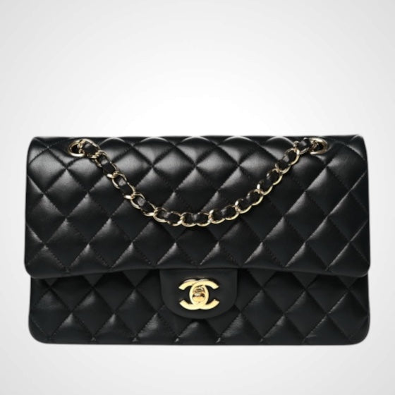 CC Classic Medium Double Flap in Black Diamond Lambskin with GHW