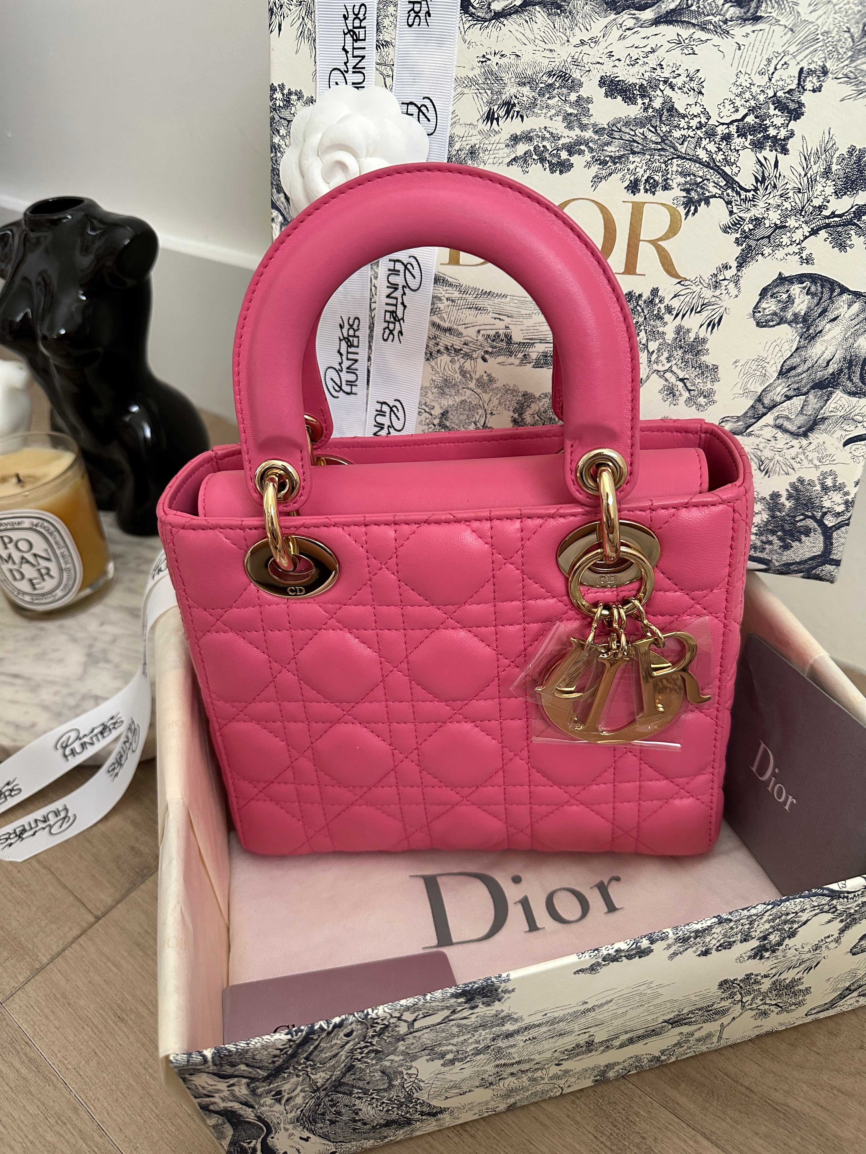 100% authentic DIOR Lady Dior Small in Pink Lambskin with GHW