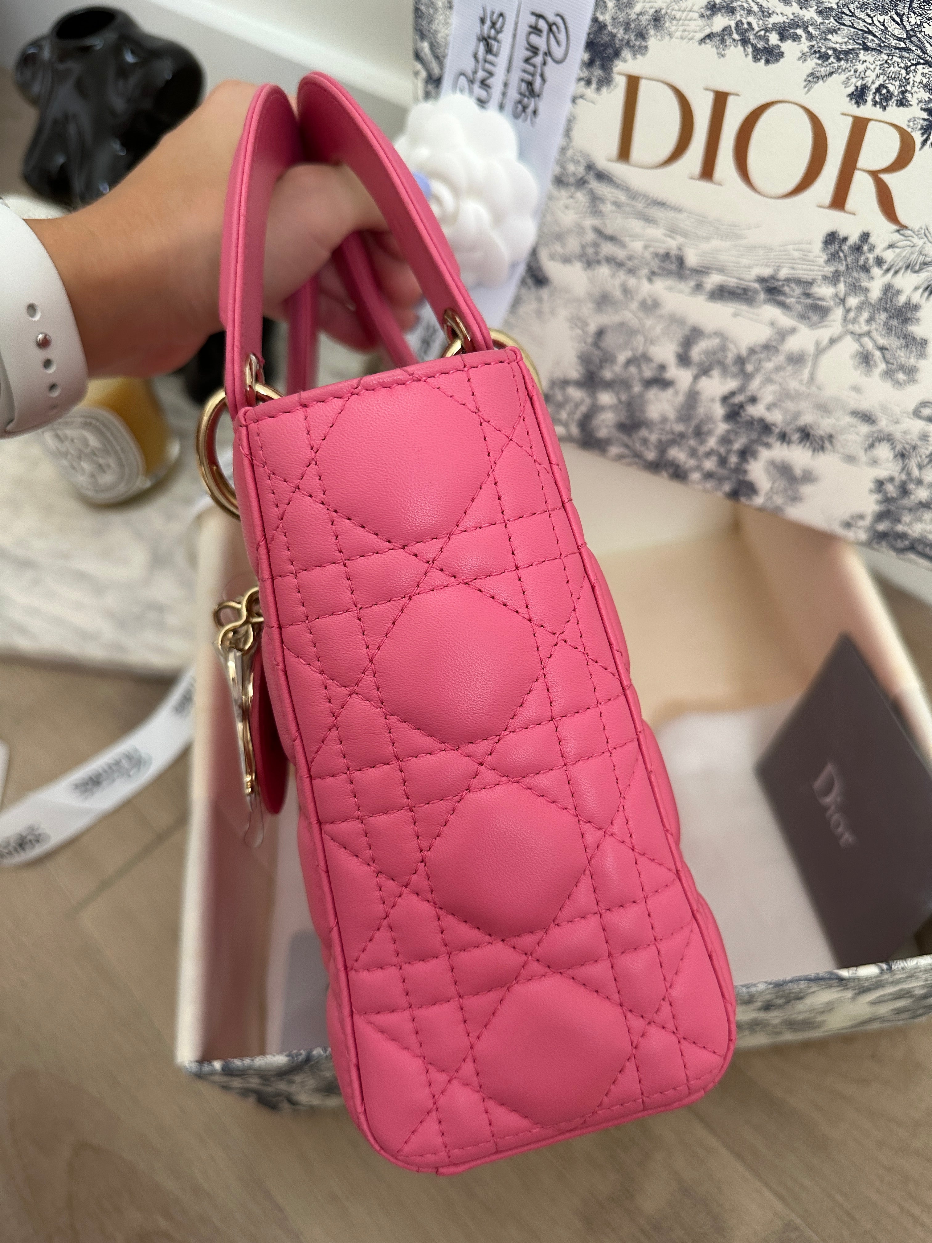 100% authentic DIOR Lady Dior Small in Pink Lambskin with GHW