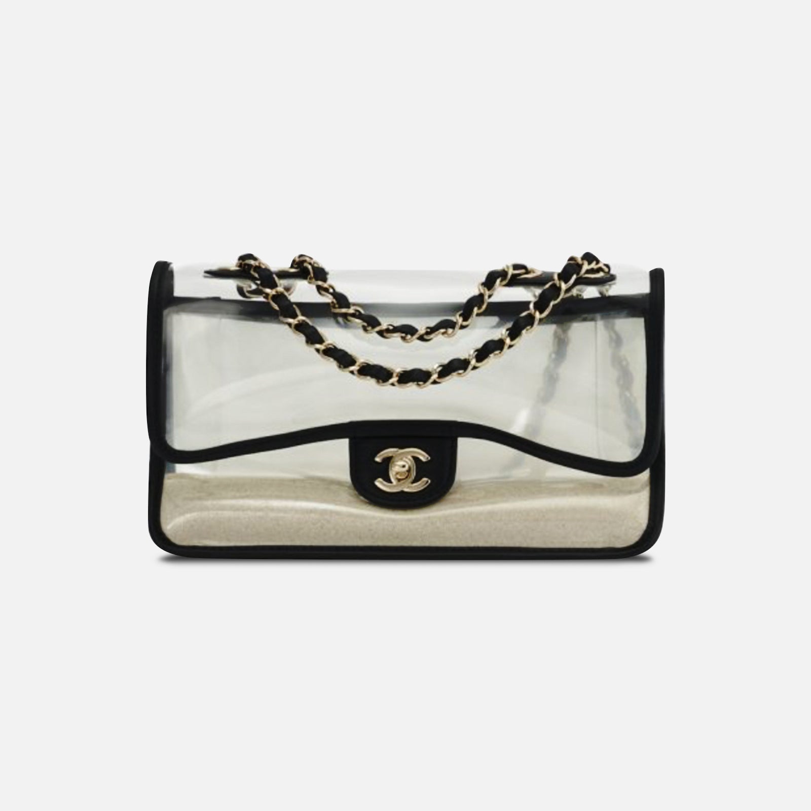 CC Timeless Sand By The Sea Handbag in Transparent Vinyl and Black Leather