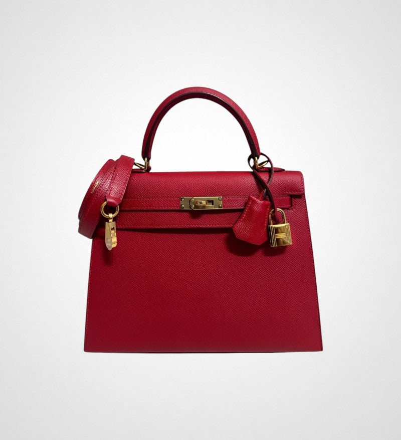 100% Authentic Hermès Kelly 28 Sellier Rouge Casaque