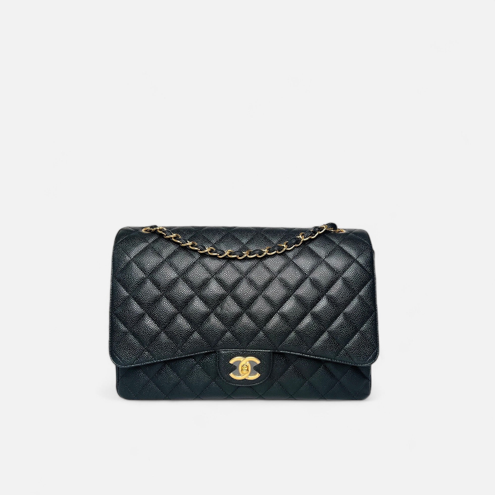 Maxi Classic Double Flap in Black Caviar with GHW