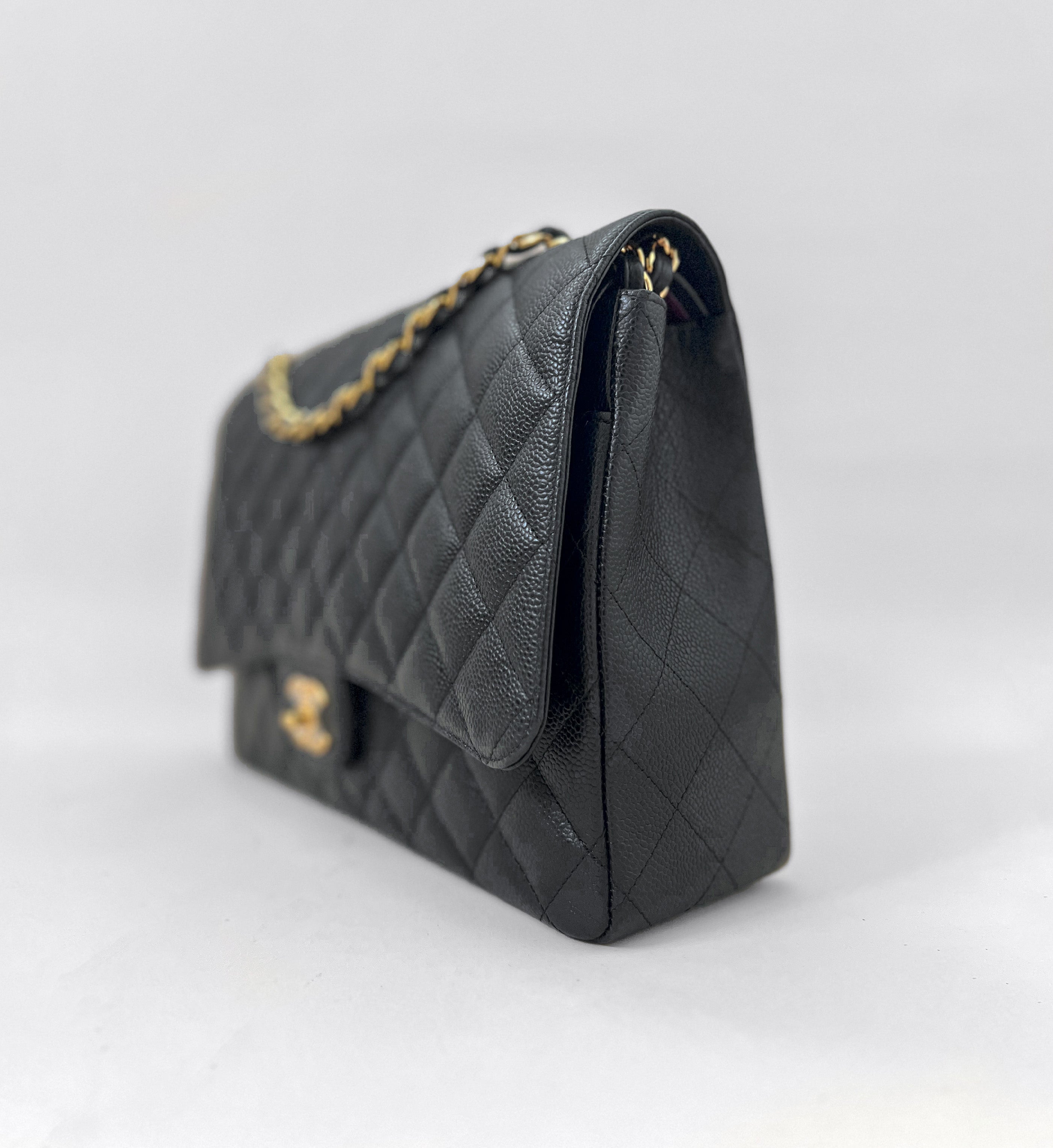 Maxi Classic Double Flap in Black Caviar with GHW