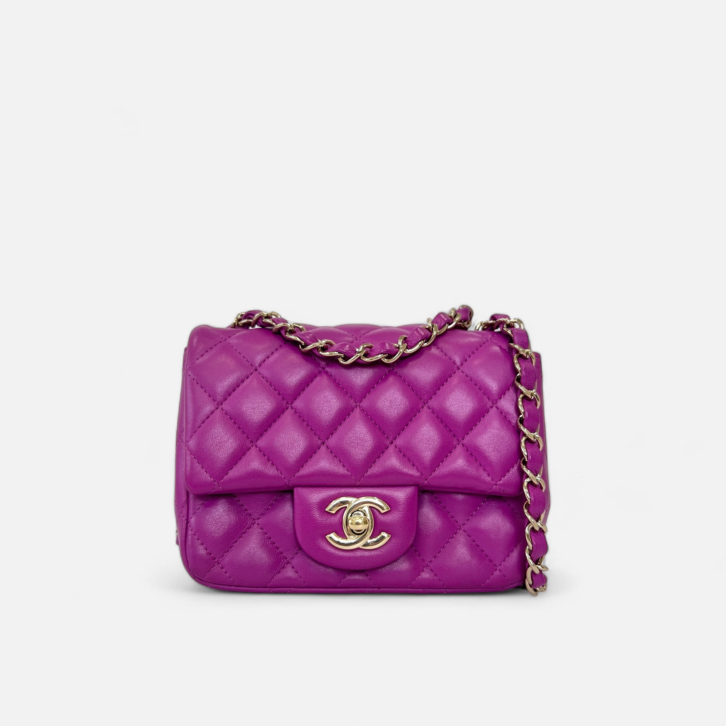 CC Mini Square Flap Bag Purple Lambskin Gold Hardware