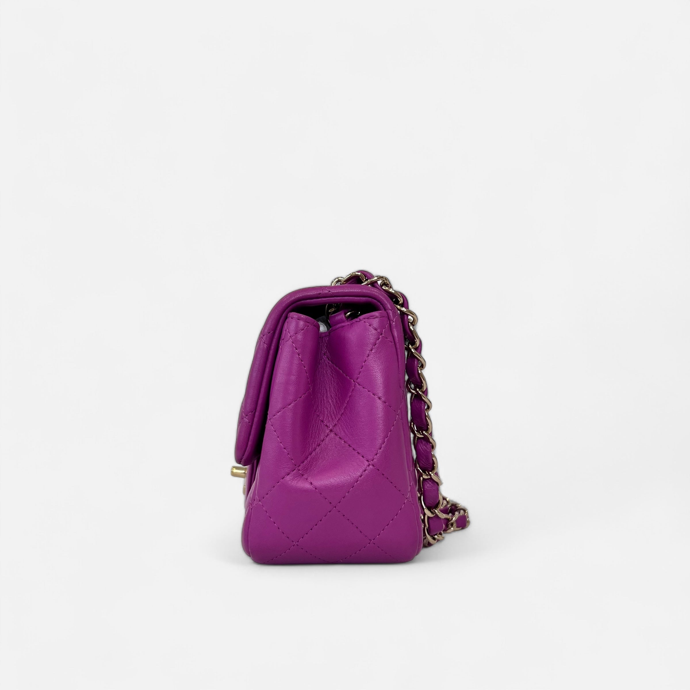 CC Mini Square Flap Bag Purple Lambskin Gold Hardware