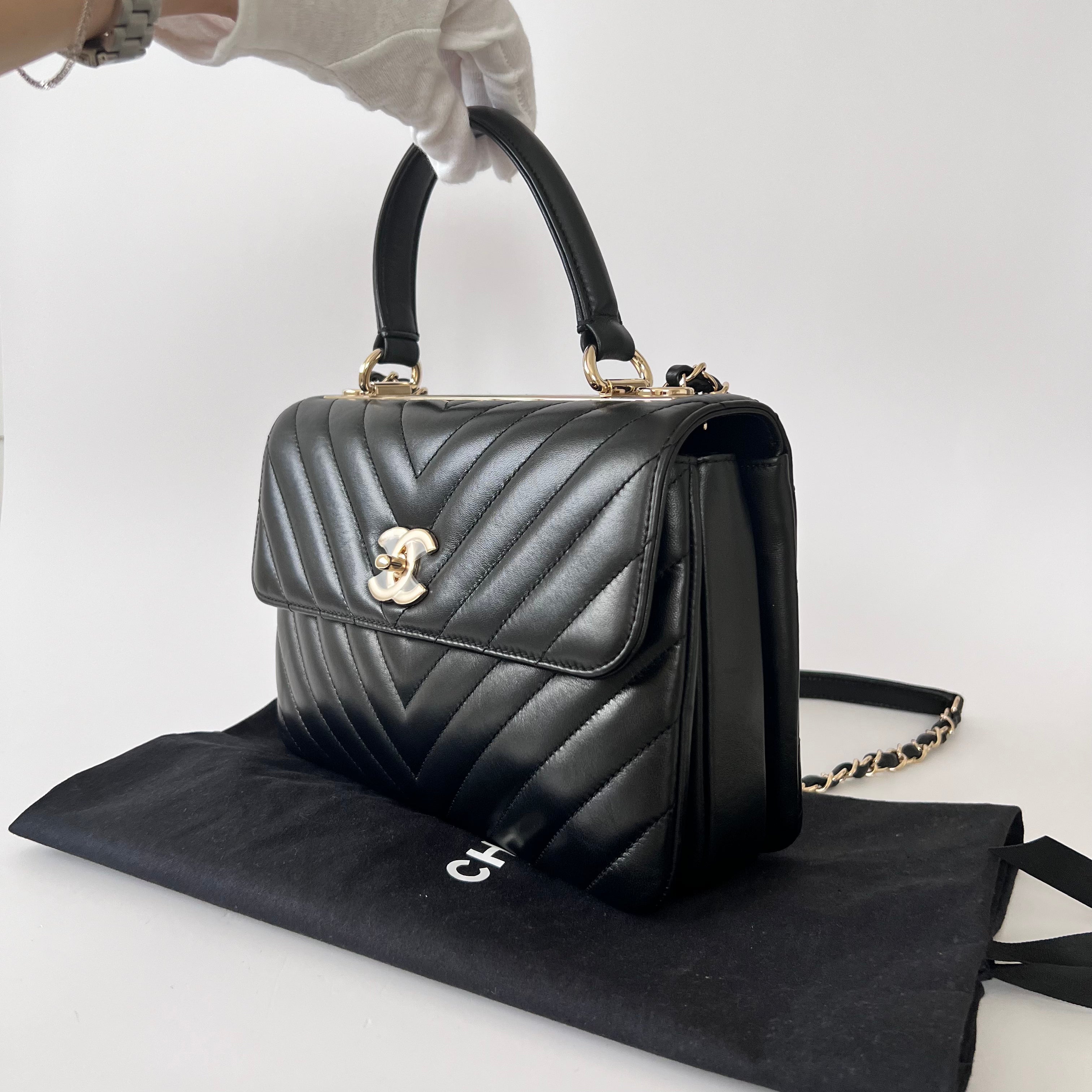 Trendy Small Chevron in Black Lambskin GHW