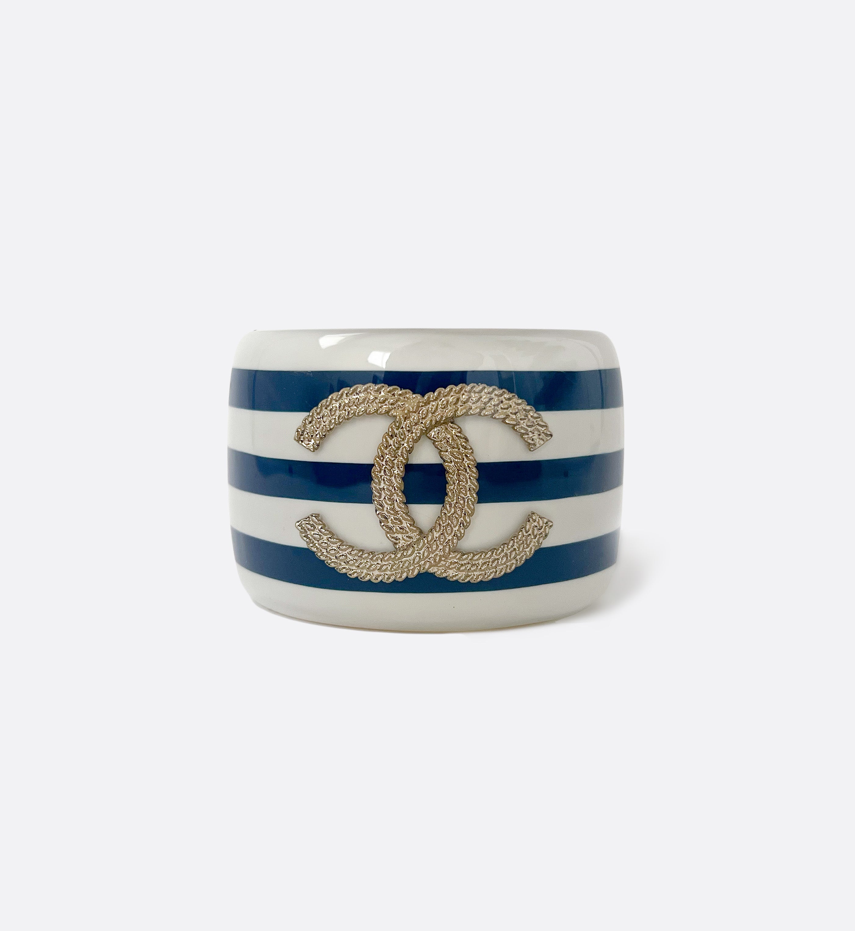 White/Blue Stripe Resin CC Wide Cuff Bracelet